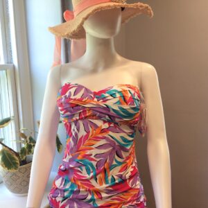 Tropical Strapless Tankini Top Multicolor Resort Swimwear Size M