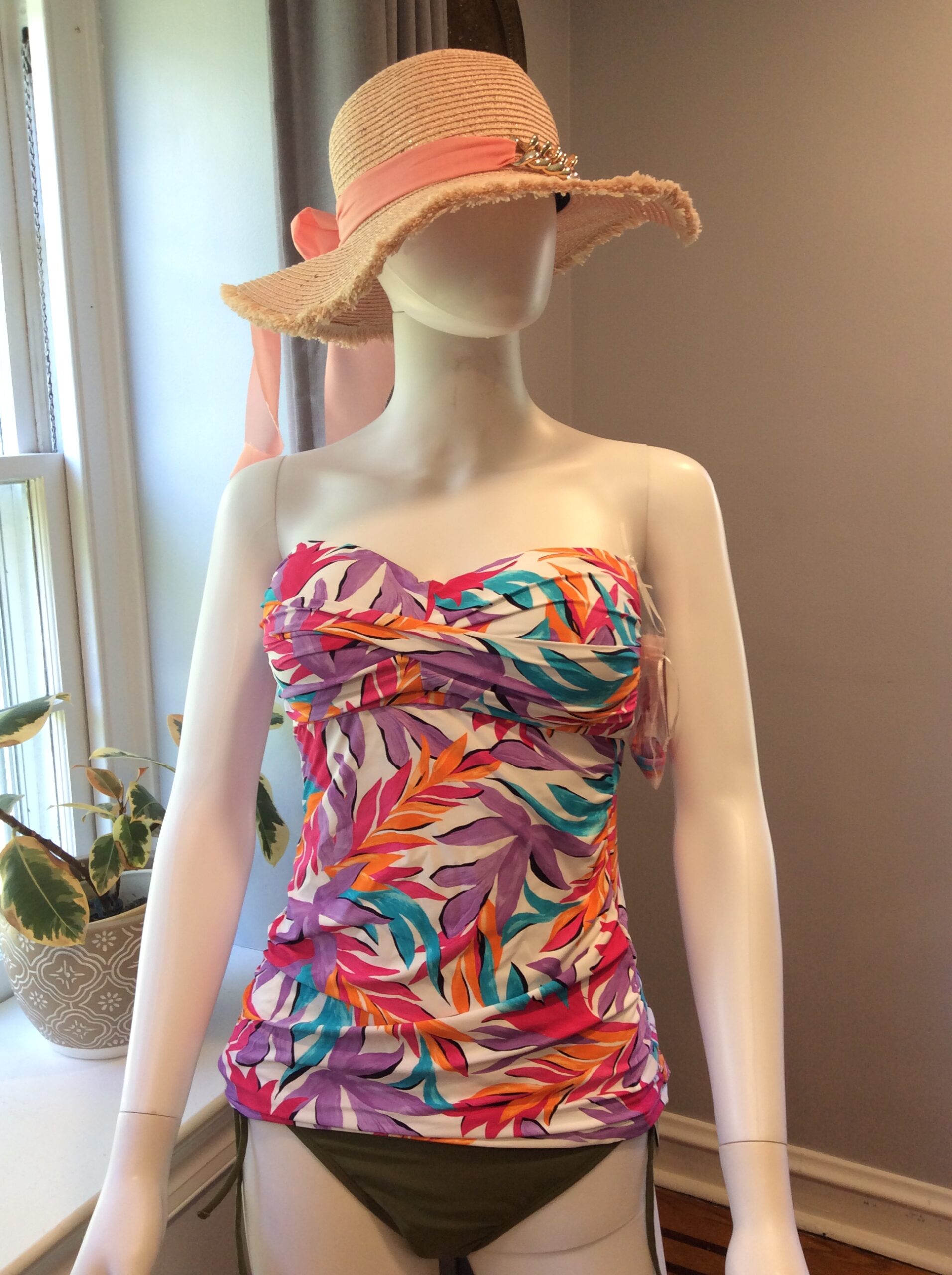 Tropical Strapless Tankini Top Multicolor Resort Swimwear Size M
