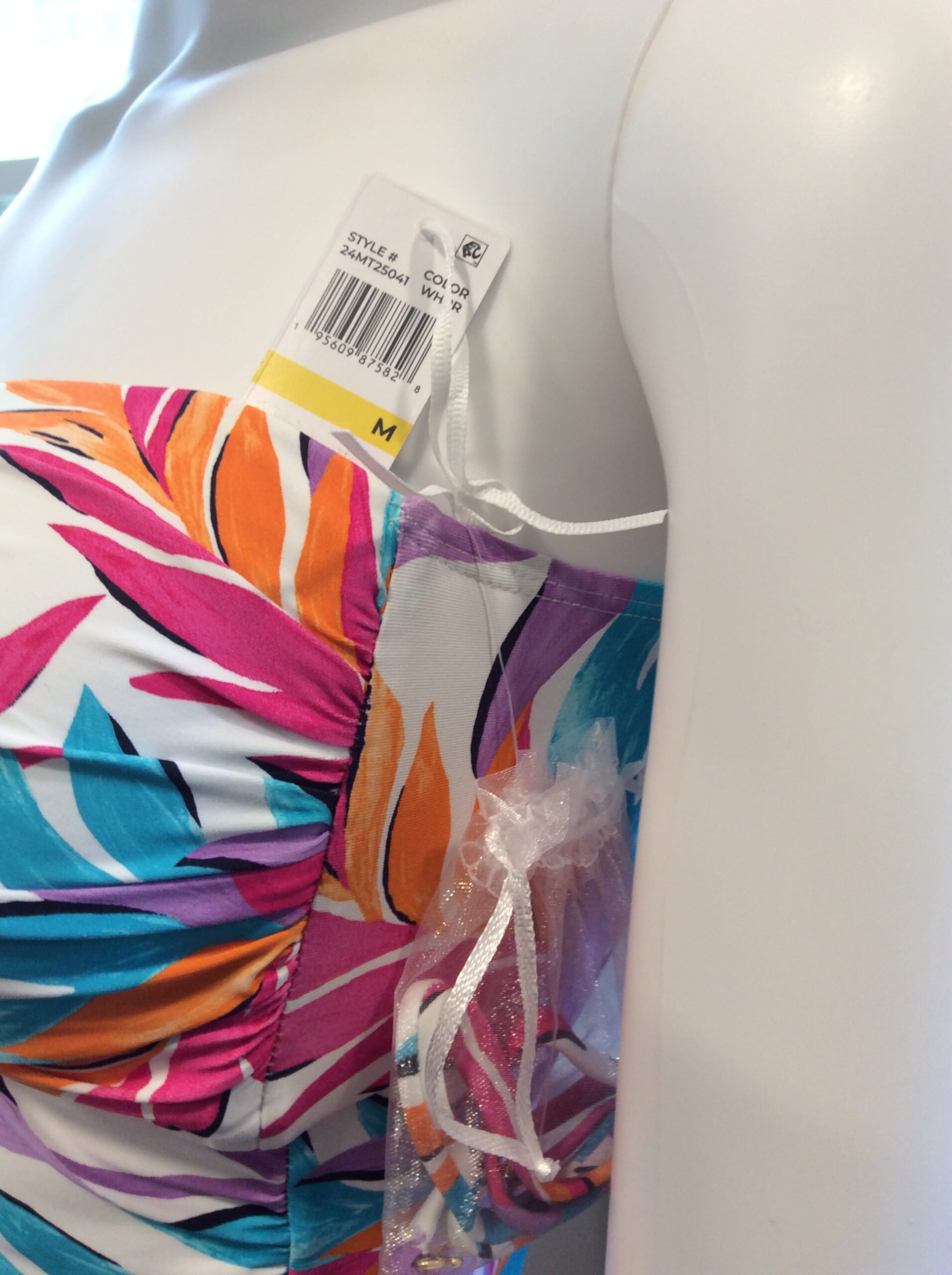 Tropical Strapless Tankini Top Multicolor Resort Swimwear Size M - Image 2