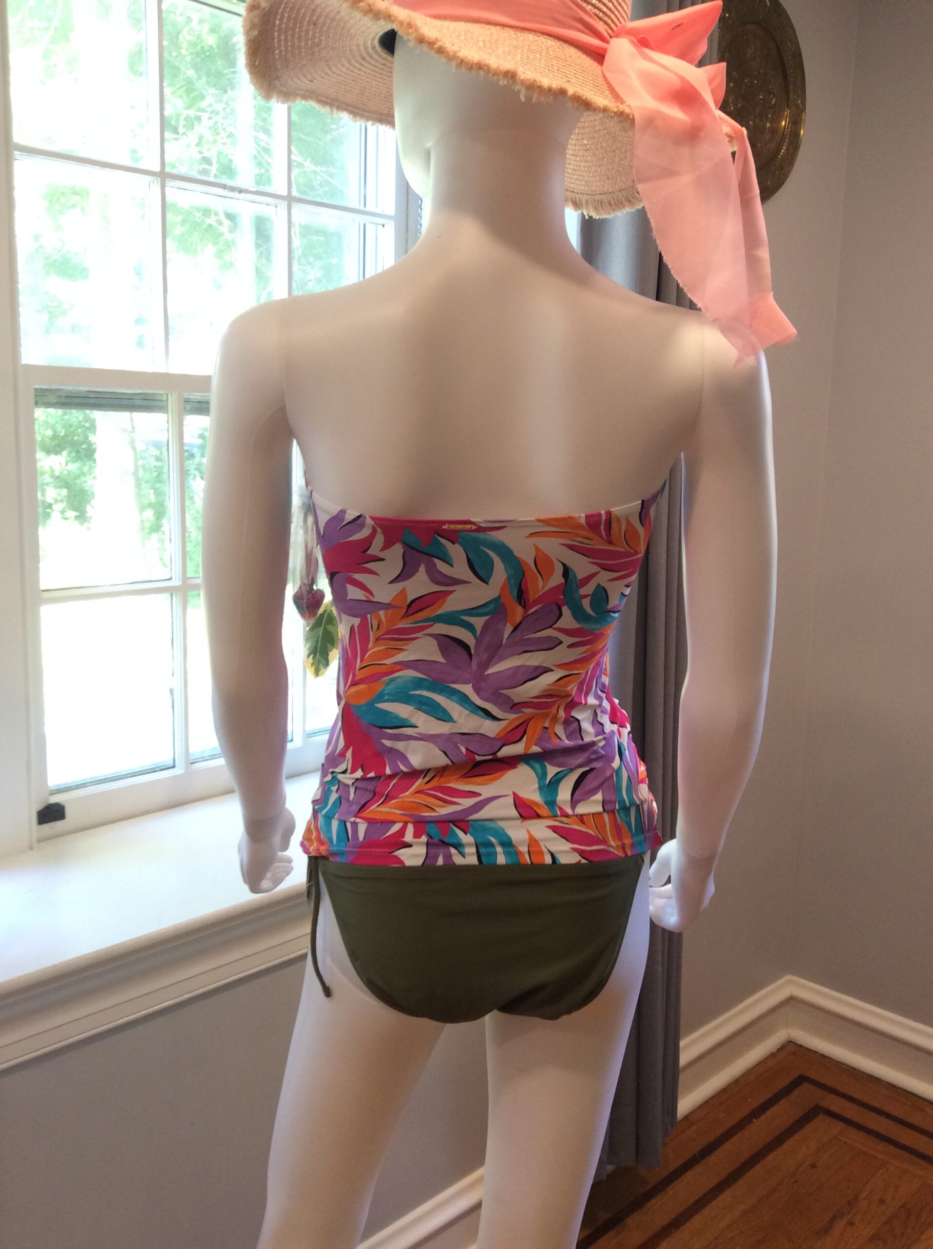 Tropical Strapless Tankini Top Multicolor Resort Swimwear Size M - Image 3