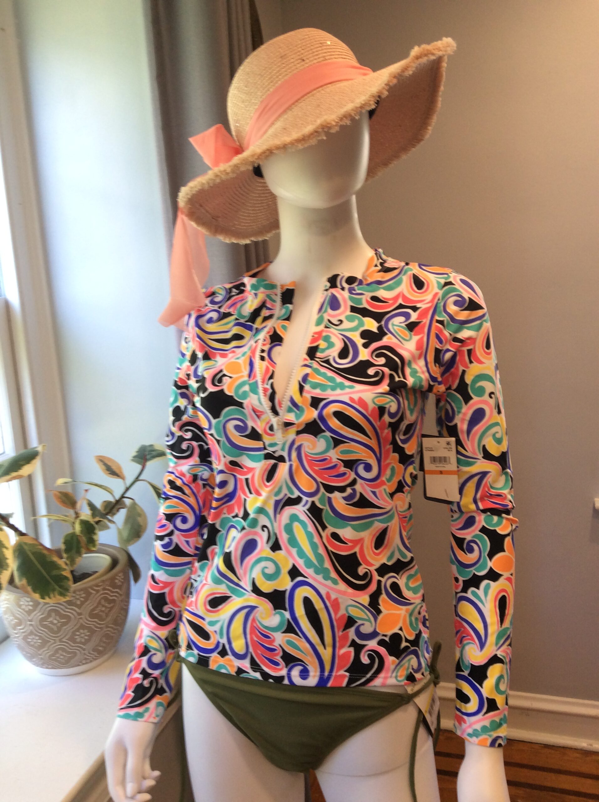 Abstract Print Rash Guard Swim Top Long Sleeve UPF Swimwear Size S - Image 2