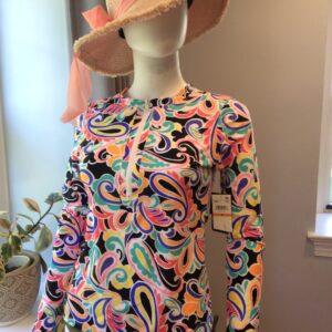 Abstract Print Rash Guard Swim Top Long Sleeve UPF Swimwear Size S