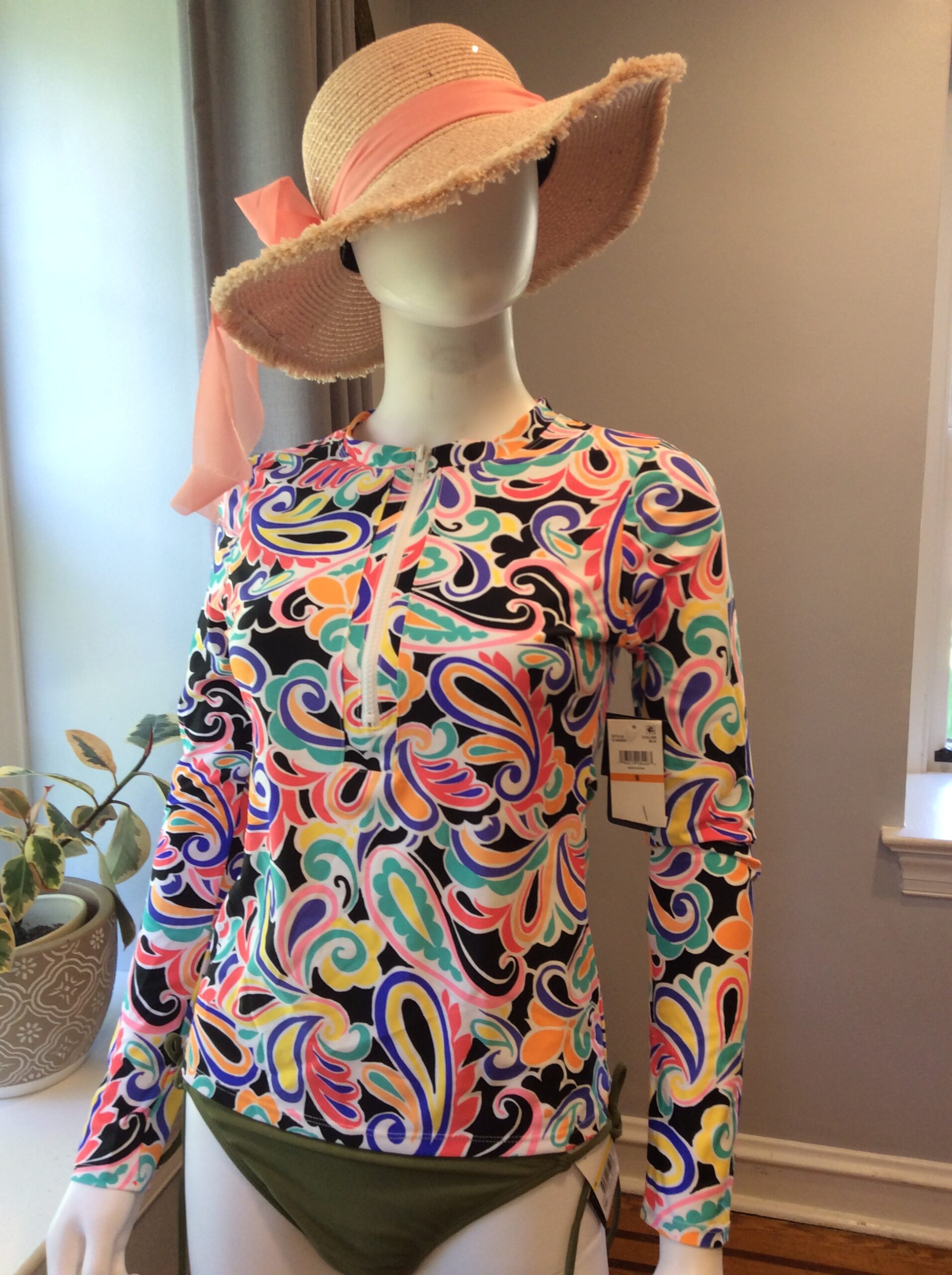 Abstract Print Rash Guard Swim Top Long Sleeve UPF Swimwear Size S
