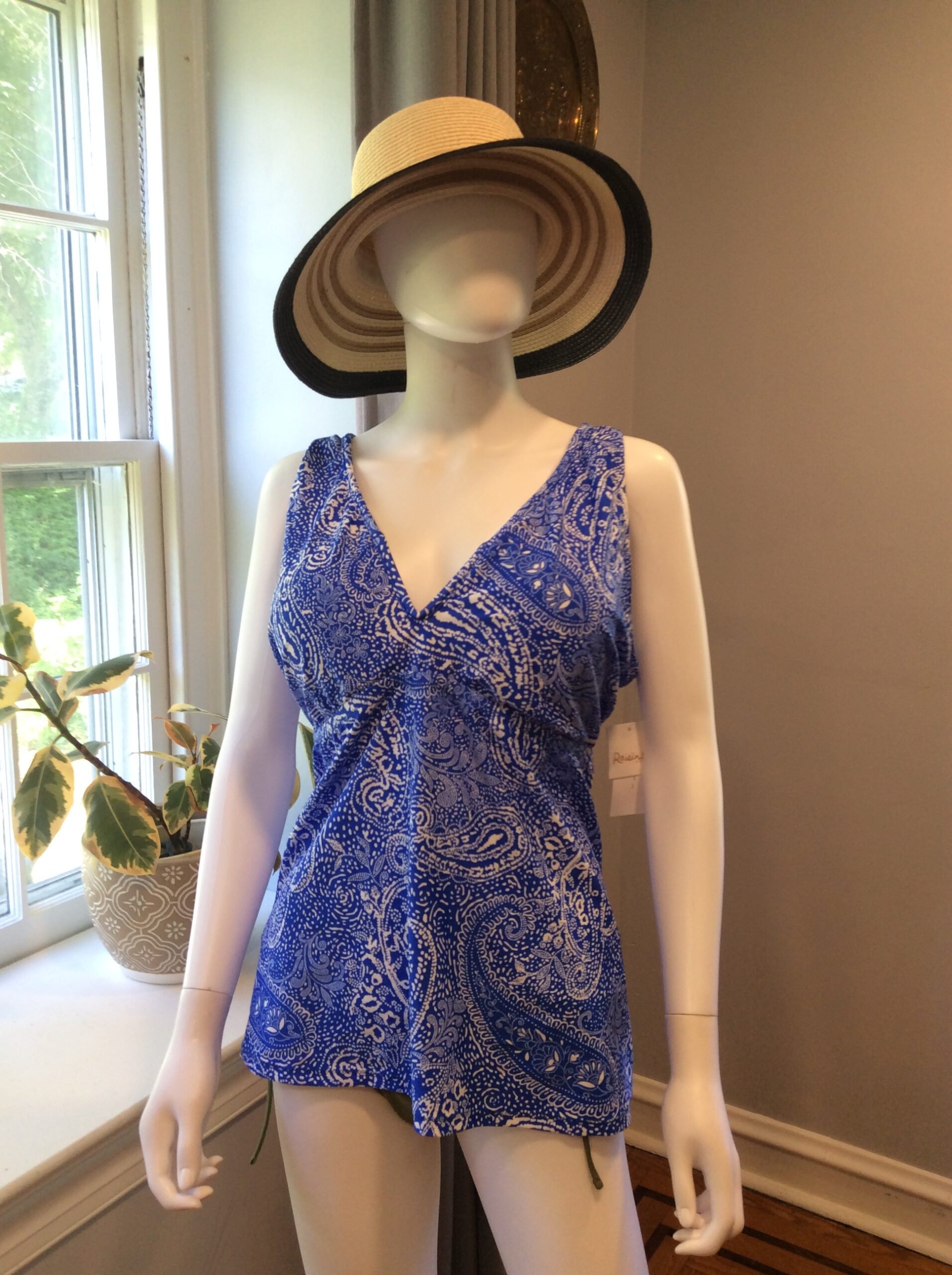 Raisins Blue Paisley Tankini Top Adjustable Swimwear Size 22W