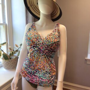 Confetti Print Tankini Top Tummy Control Swim Top Multicolor Swimwear Size 20W