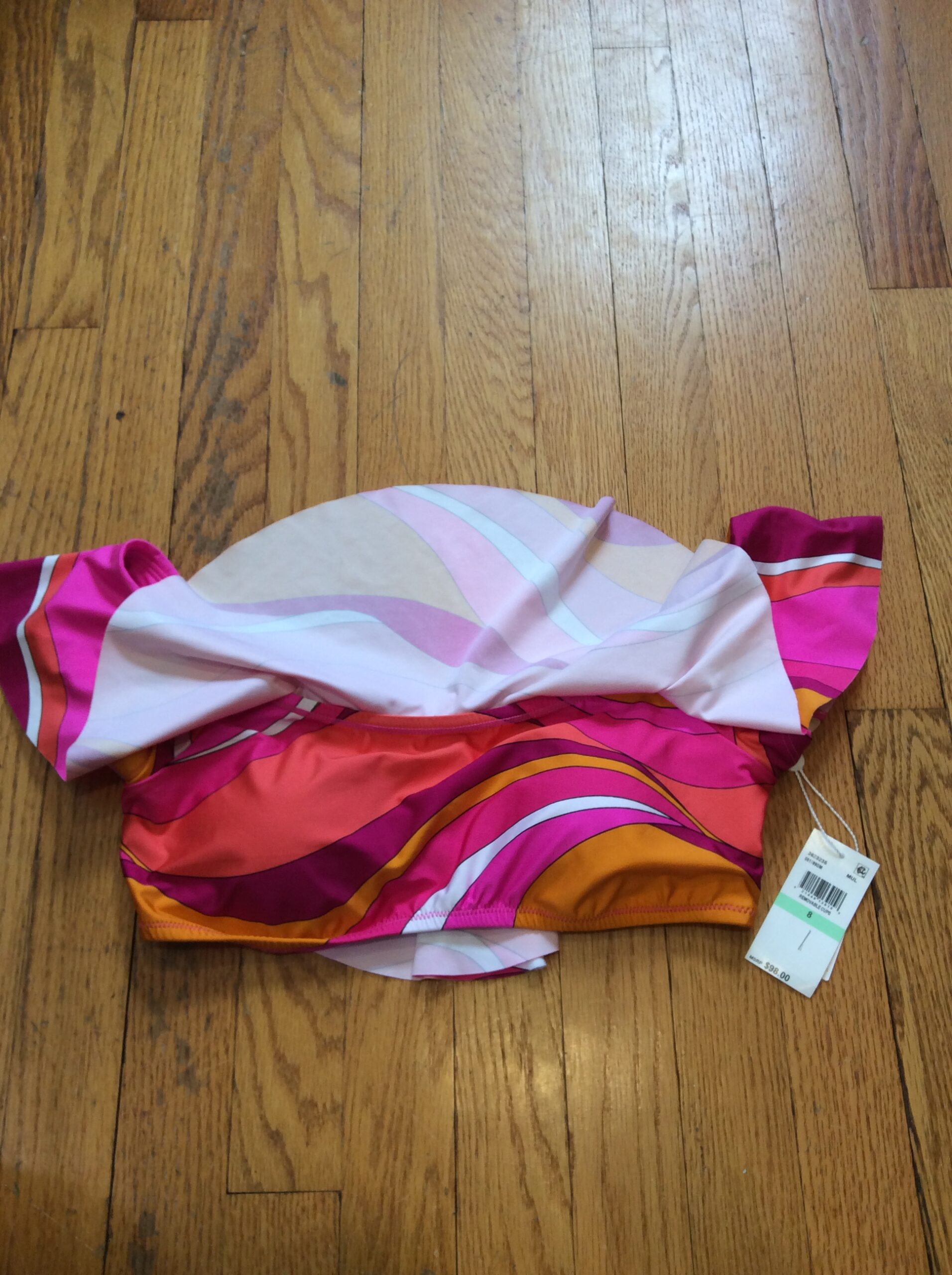Hot Pink Orange Ruffle Off Shoulder Bikini Top Women's Size 8 NWT - Image 3