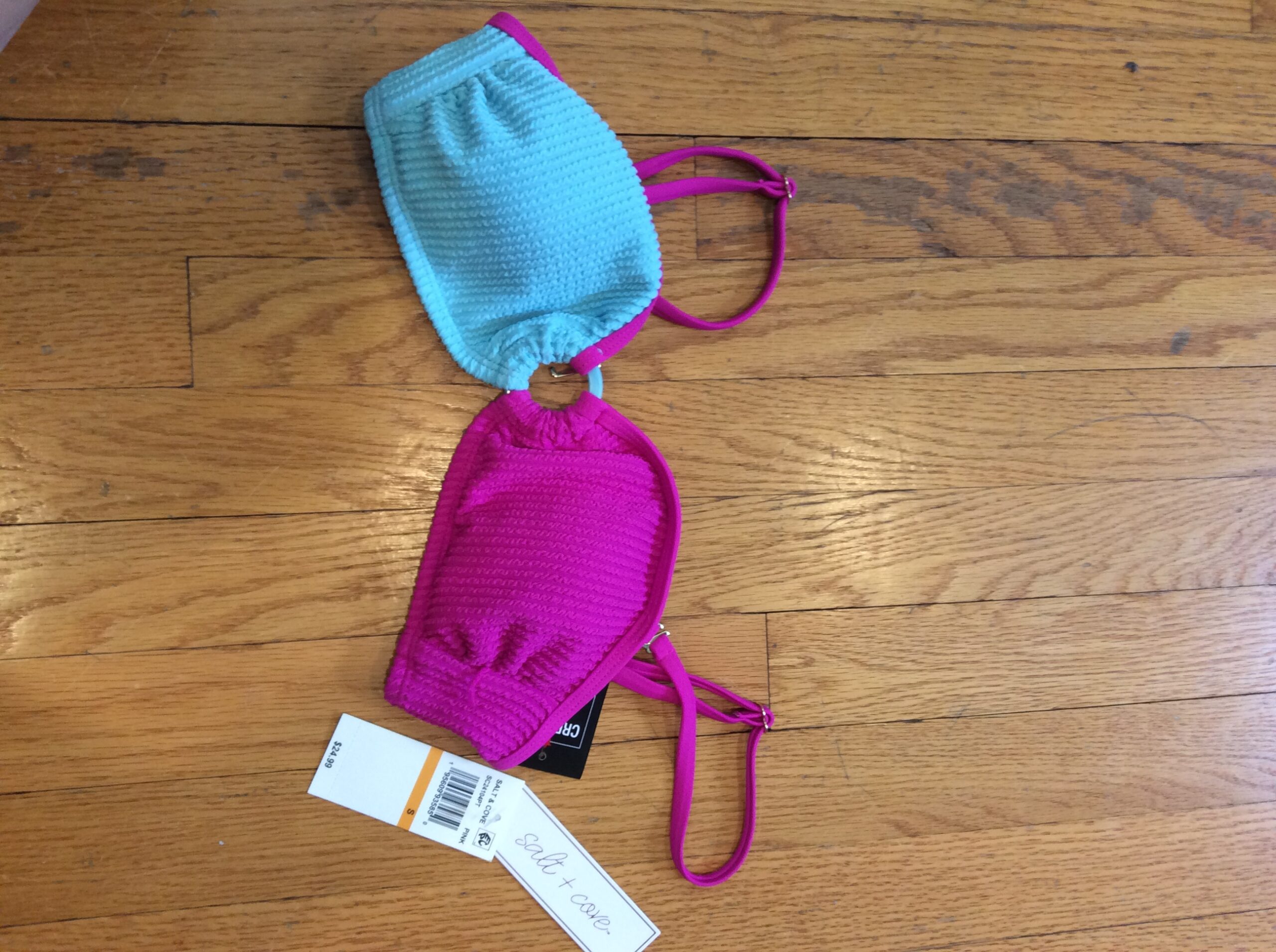 Salt & Cove Pink Turquoise Bikini Top Colorblock Swimwear Women's NWT