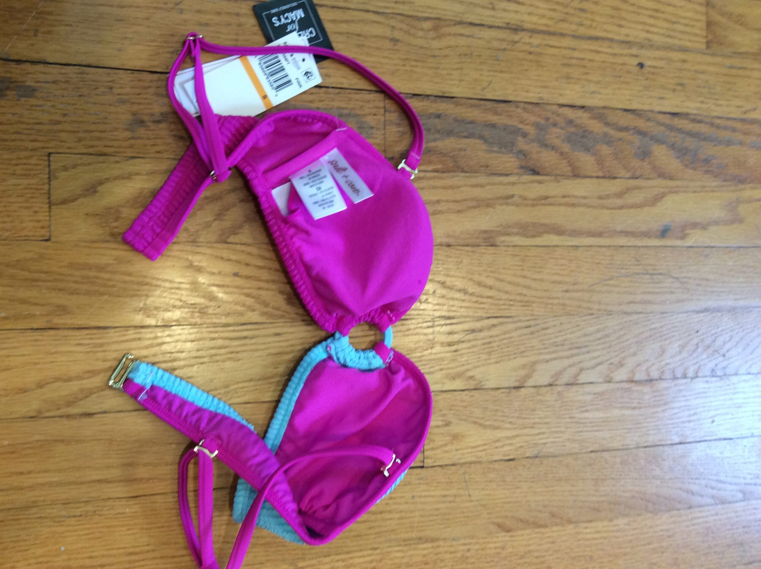 Salt & Cove Pink Turquoise Bikini Top Colorblock Swimwear Women's NWT - Image 3