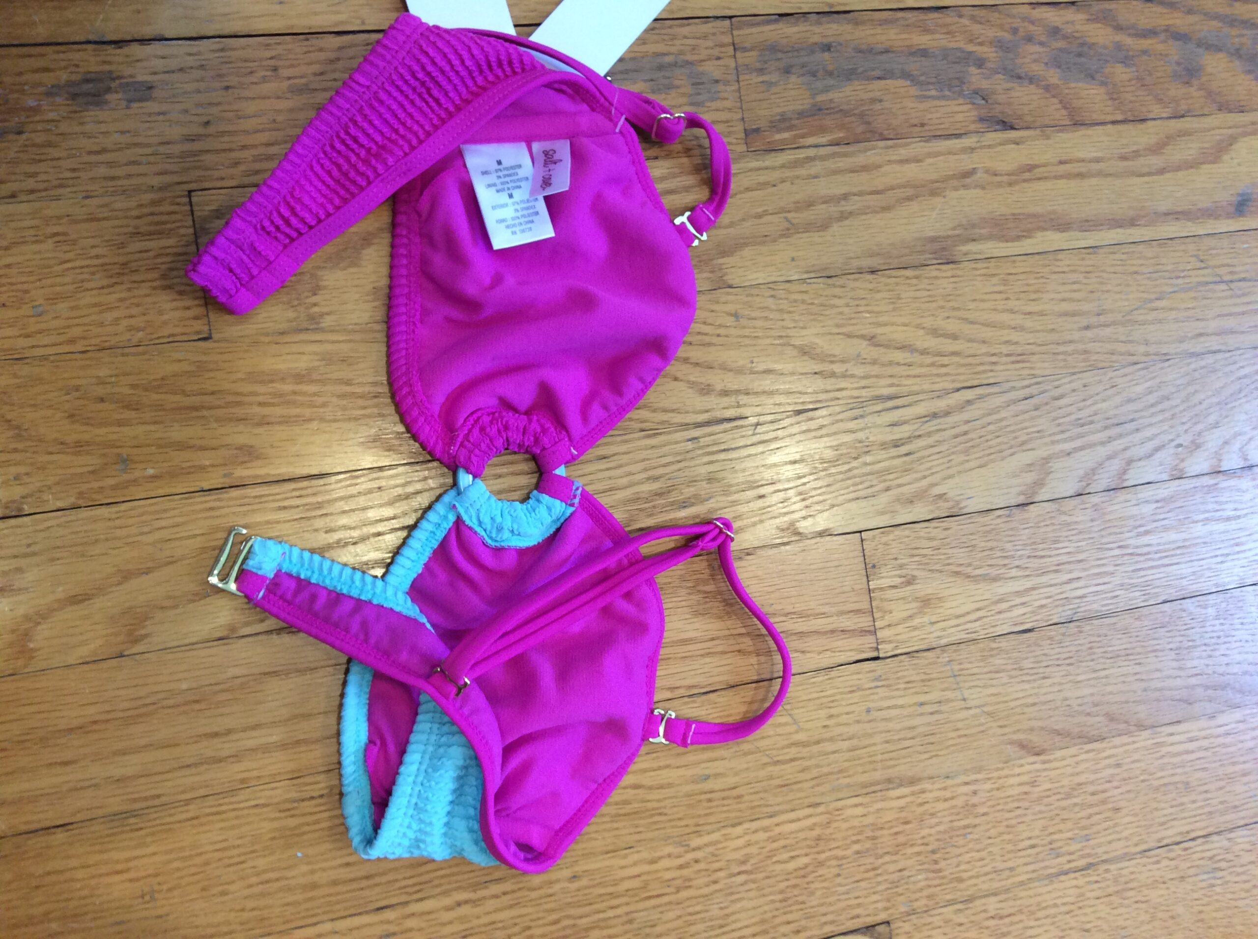Salt & Cove Pink Turquoise Bikini Top Colorblock Swimwear Women's NWT - Image 5