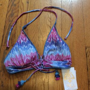 BECCA Blue Pink Tie Dye Triangle Bikini Top Women's Size M NWT