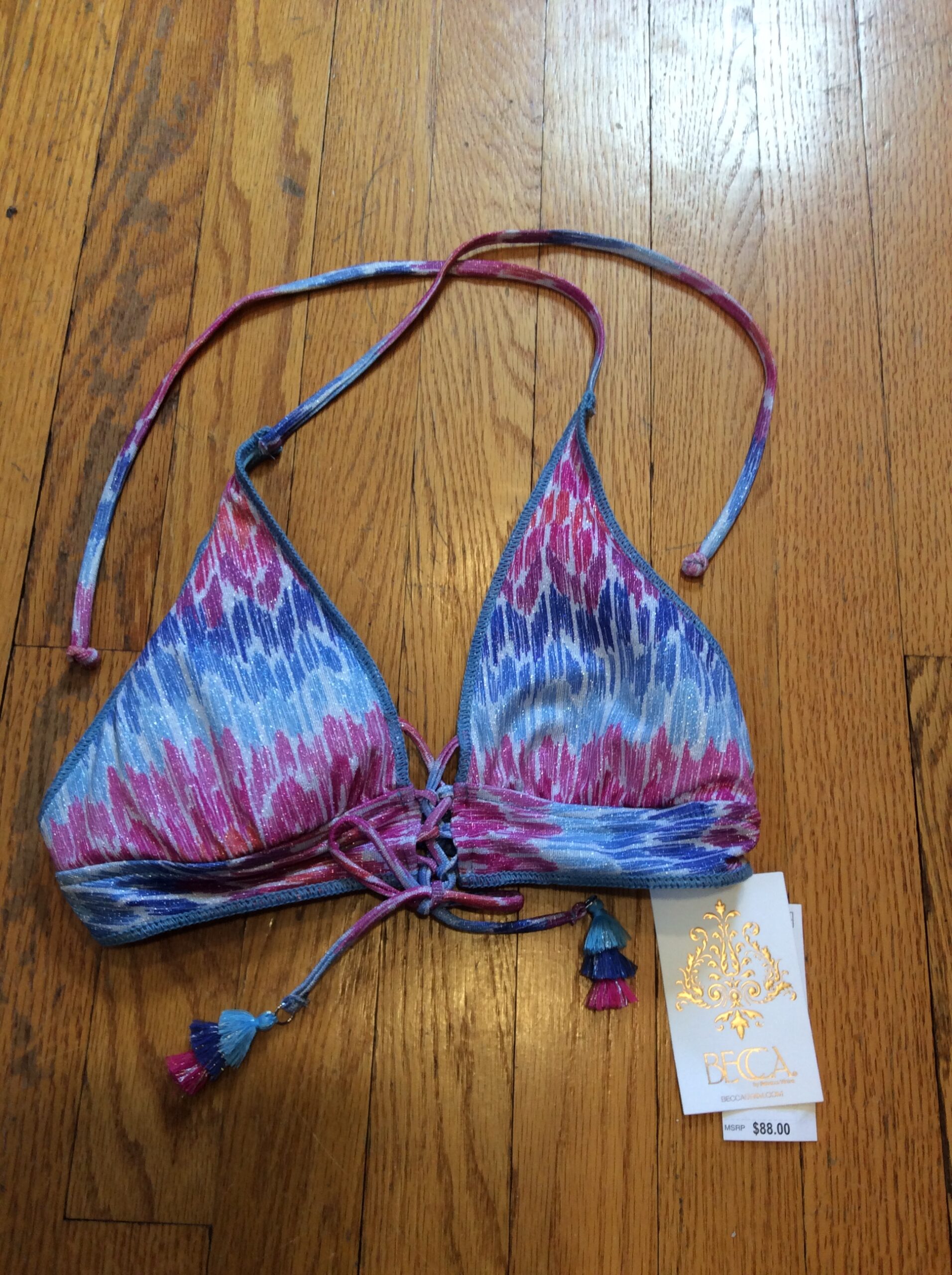 BECCA Blue Pink Tie Dye Triangle Bikini Top Women's Size M NWT