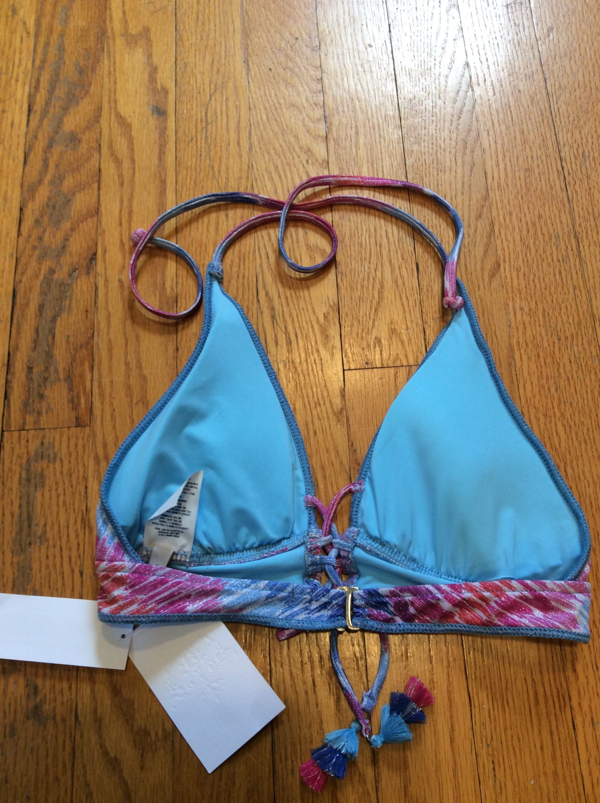 BECCA Blue Pink Tie Dye Triangle Bikini Top Women's Size M NWT - Image 3