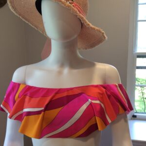 Hot Pink Orange Ruffle Off Shoulder Bikini Top Women's Size 8 NWT