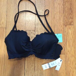 Sun Dazed Black Bikini Top NWT Ruched Bottom Halter Top Size 34C