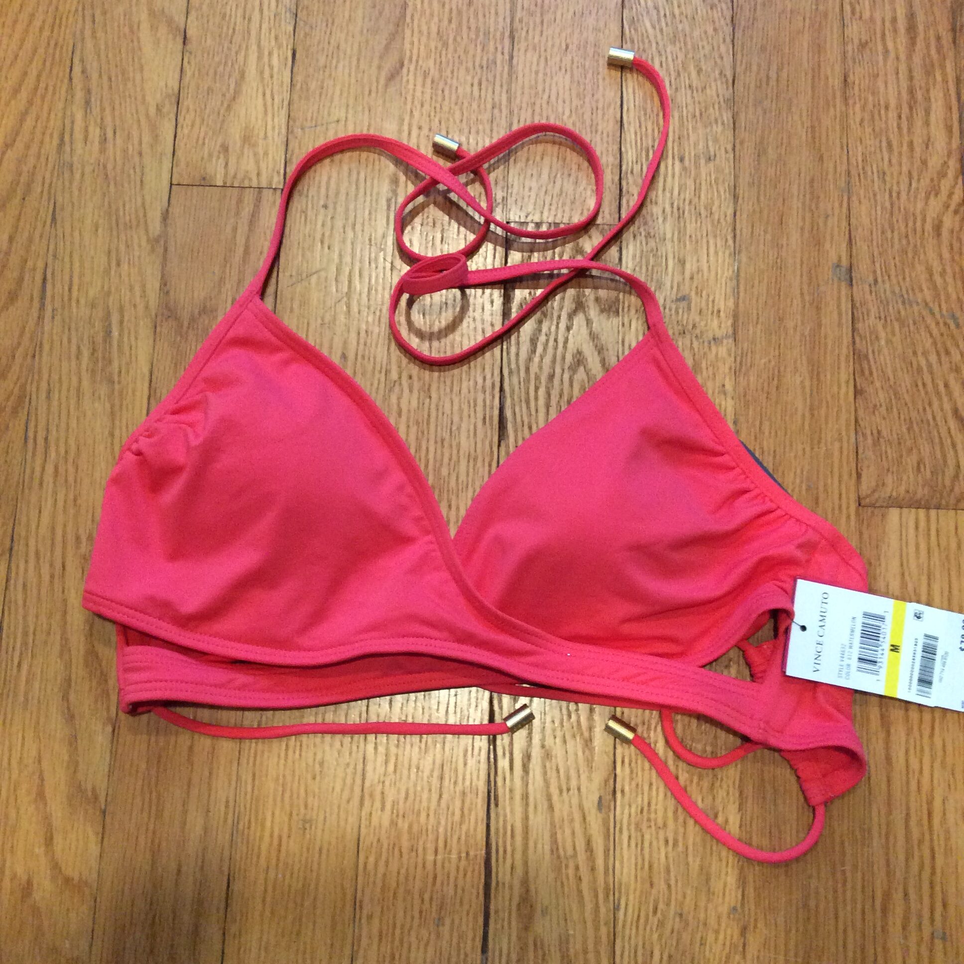Vince Camuto Coral Bikini Top Wrap Front Halter Swimsuit NWT Women's Size M - Image 2