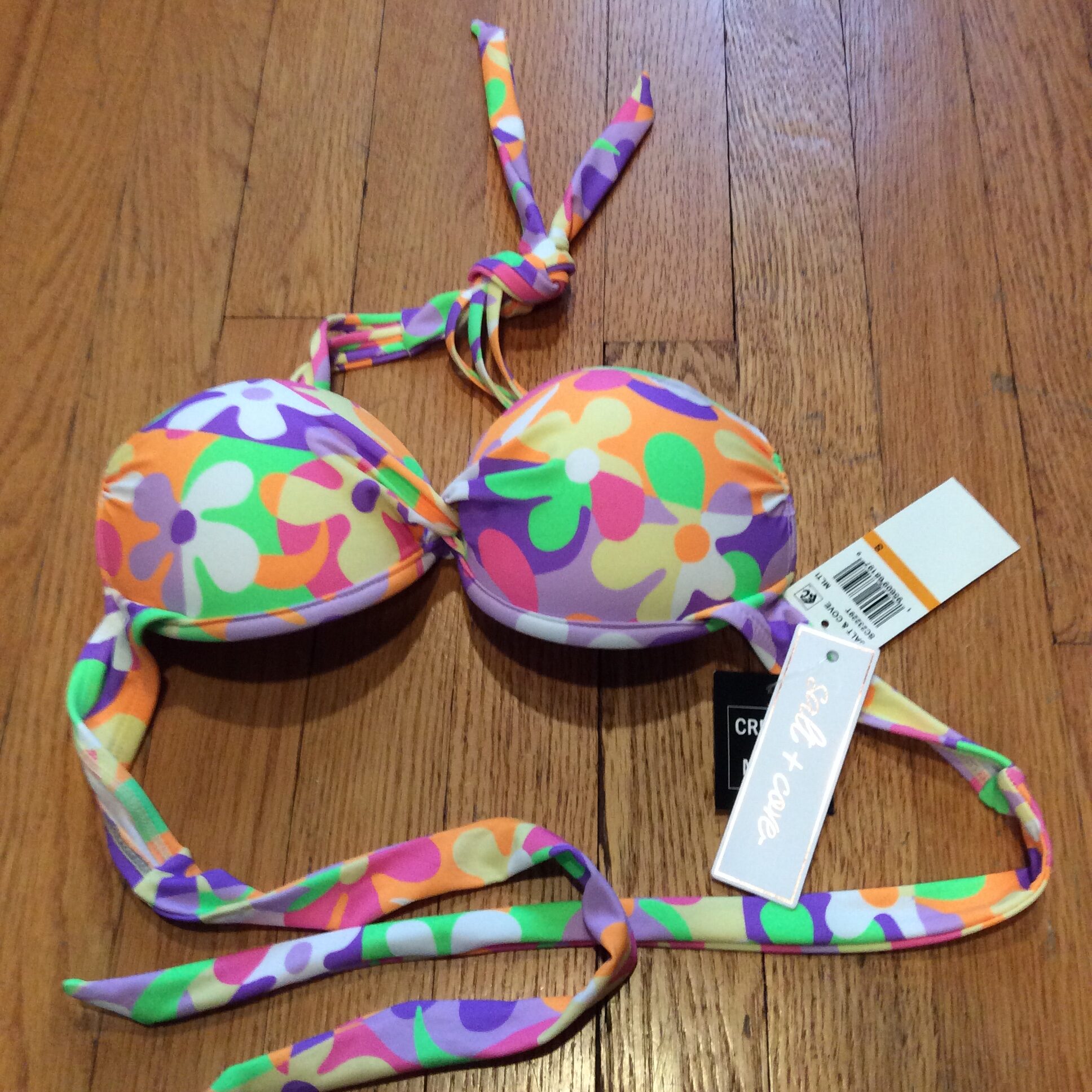 Salt & Cove Floral Bikini Top NWT Women's Multicolor Tropical Swimwear Size S - Image 4