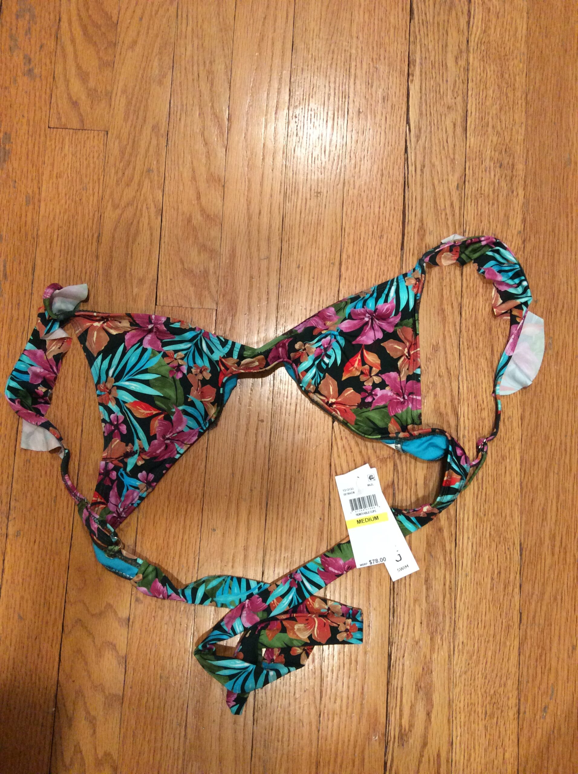 Lucky Brand Floral Bikini Top NWT Women's Tropical Print Swimwear Size M - Image 2