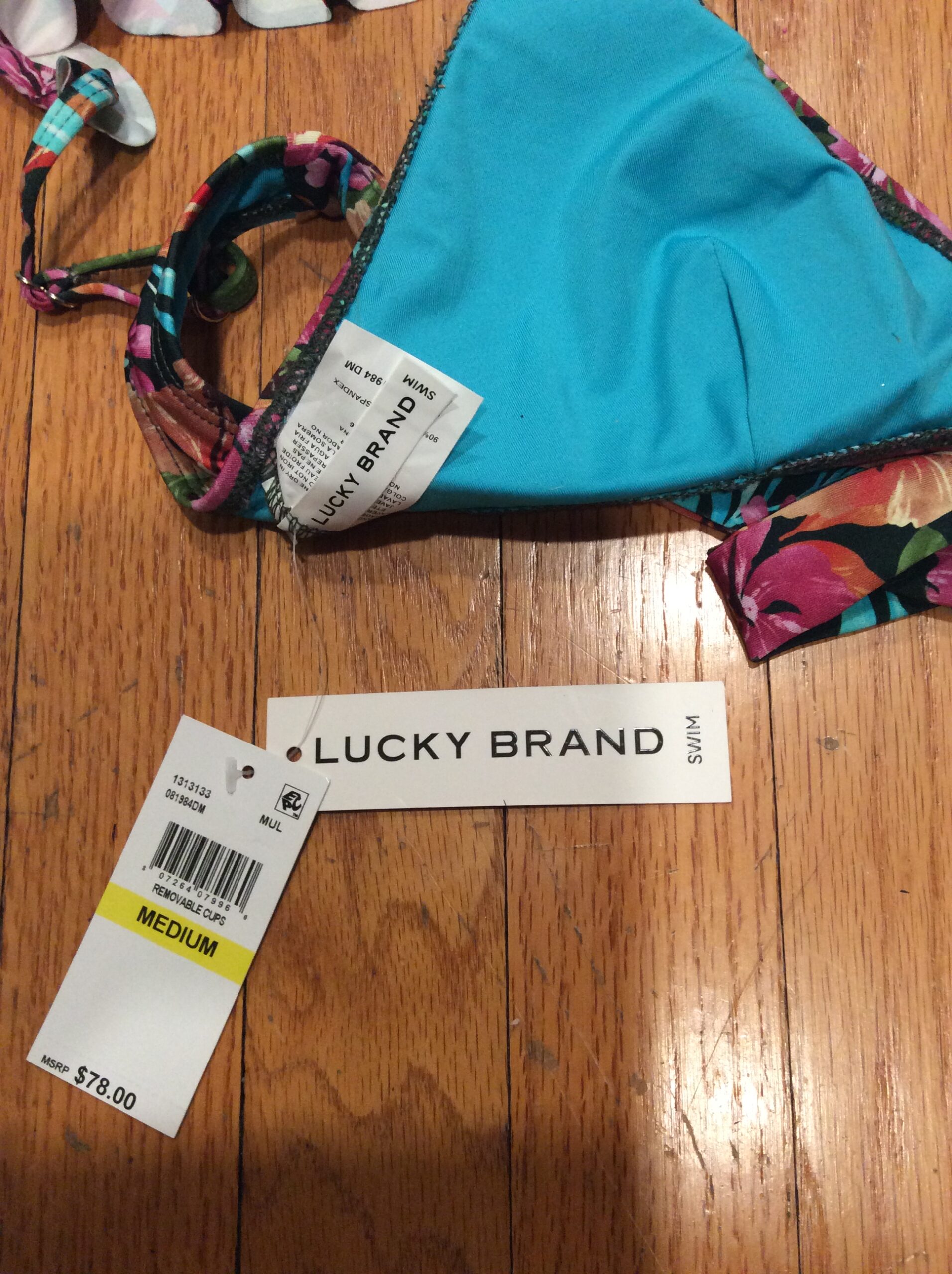 Lucky Brand Floral Bikini Top NWT Women's Tropical Print Swimwear Size M - Image 3