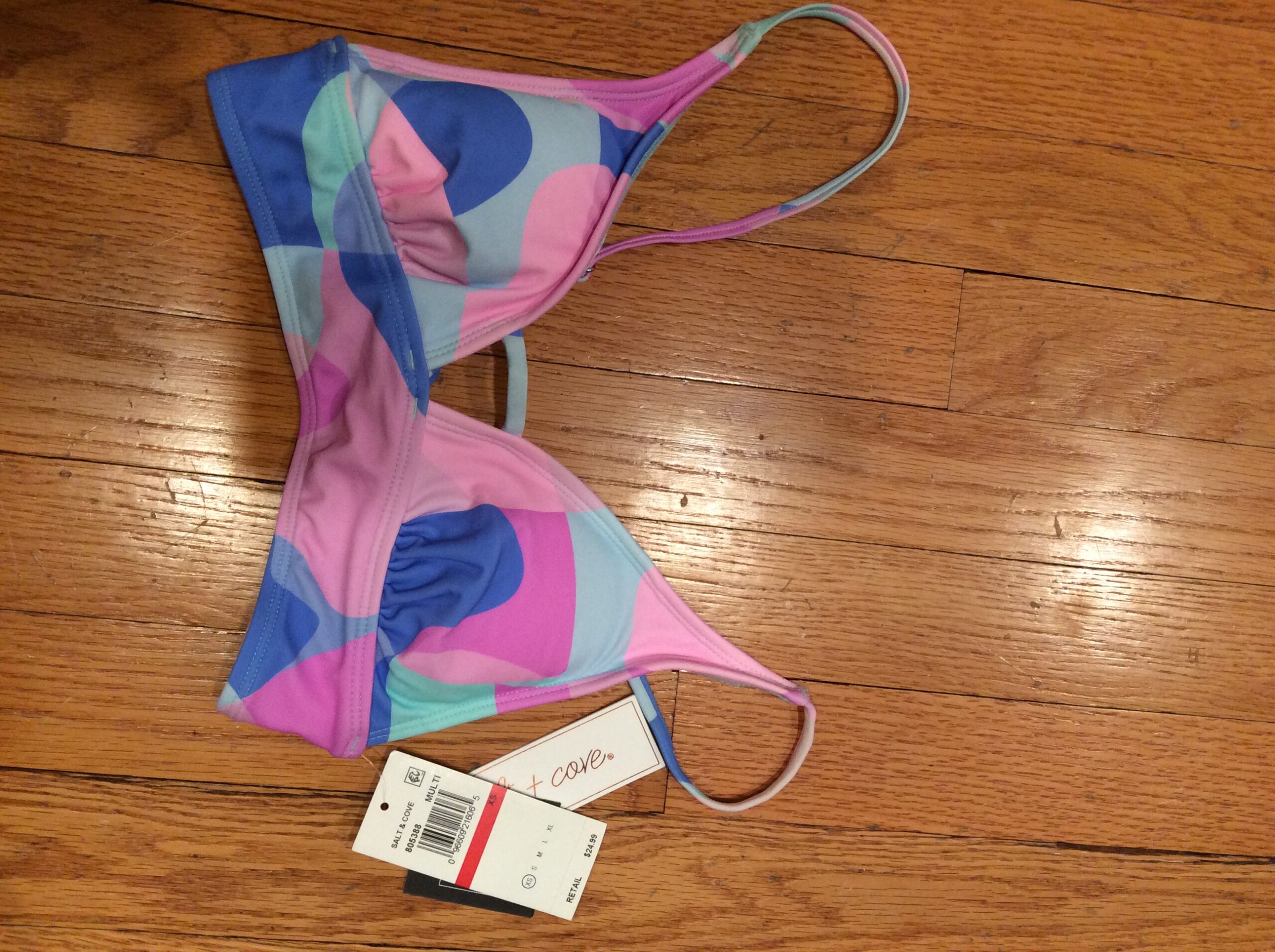 Salt & Cove Pastel Geometric Bikini Top NWT Women's Pink Blue Swimwear Size XS - Image 4