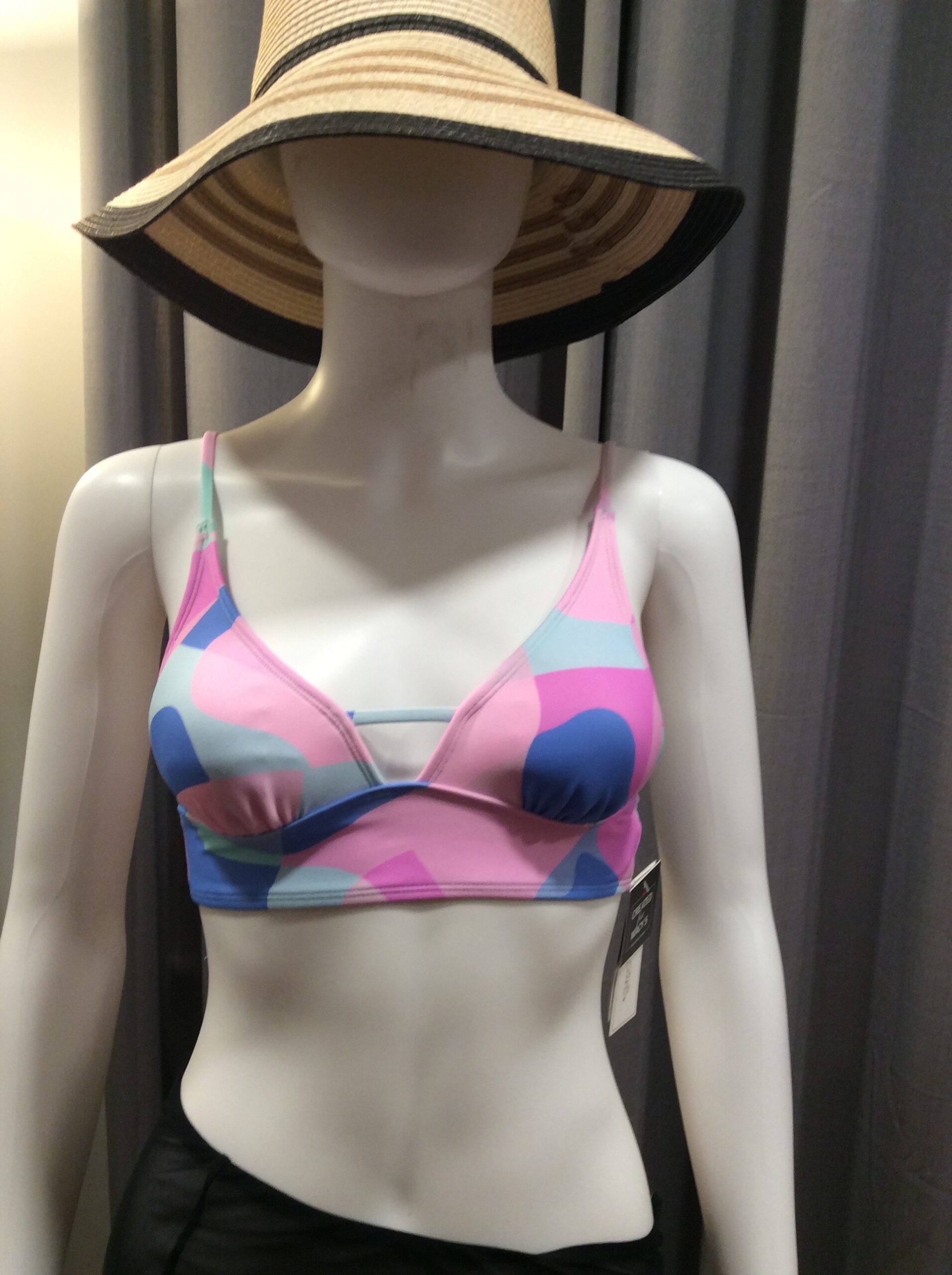 Salt & Cove Pastel Geometric Bikini Top NWT Women's Pink Blue Swimwear Size XS