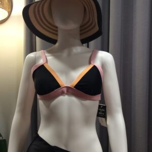 Salt & Cove Colorblock Bikini Top NWT Women's Black Pink Peach Swimwear Size M