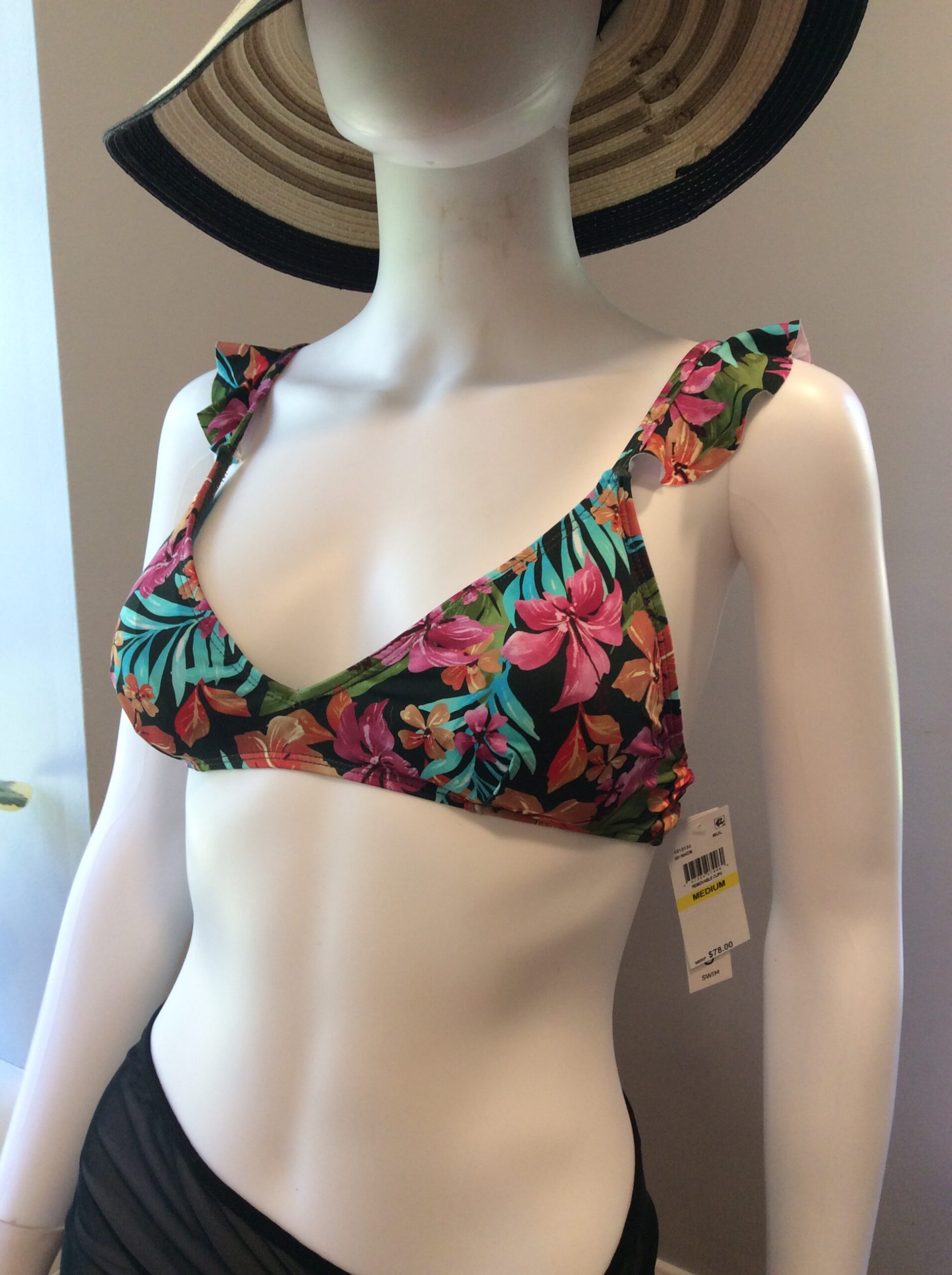 Lucky Brand Floral Bikini Top NWT Women's Tropical Print Swimwear Size M