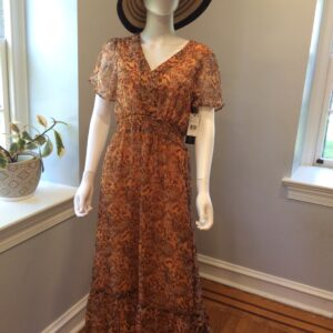 Black Tape Women's Boho Floral Maxi Dress Brown Orange Print Size XL