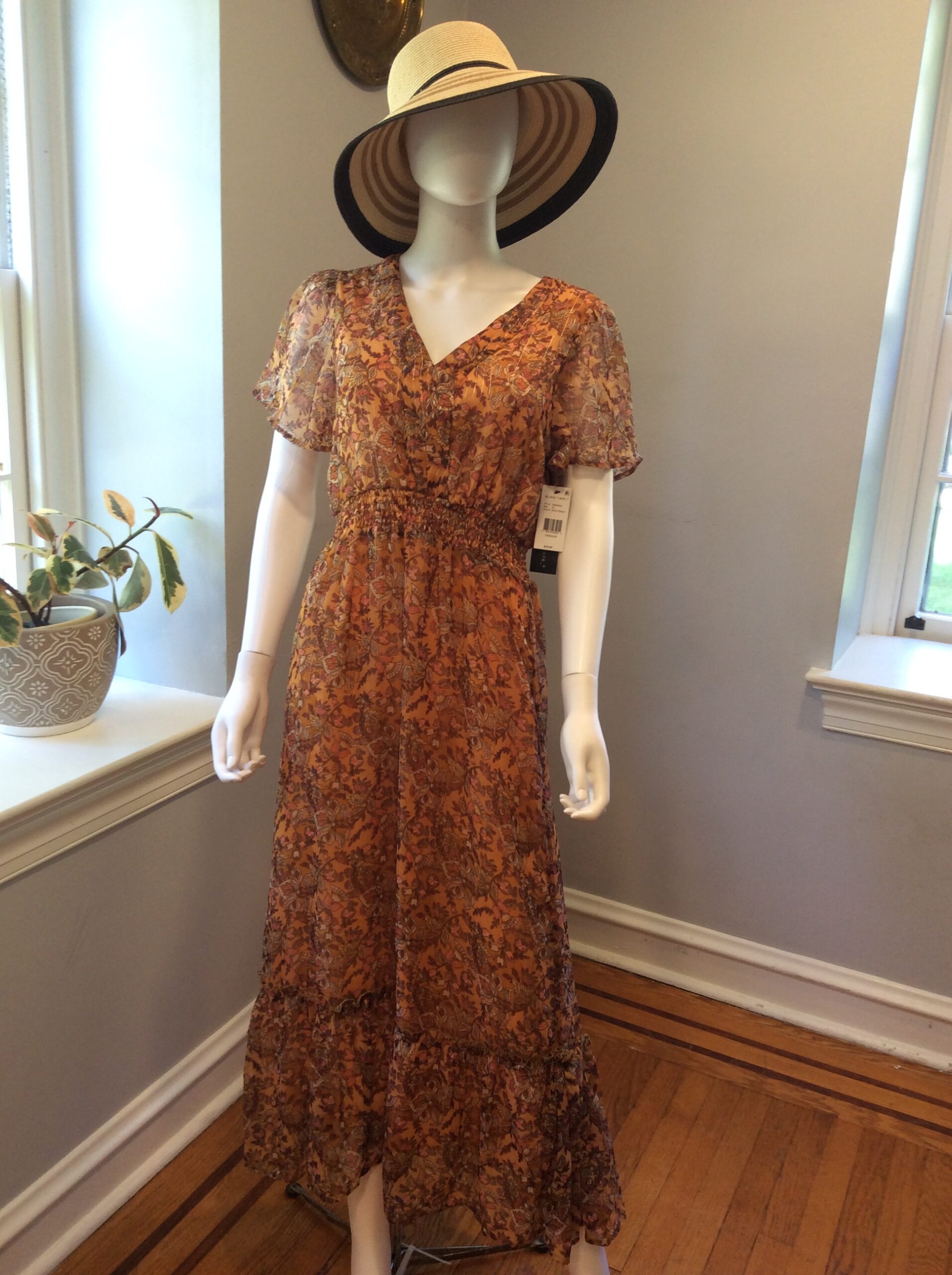 Black Tape Women's Boho Floral Maxi Dress Brown Orange Print Size XL