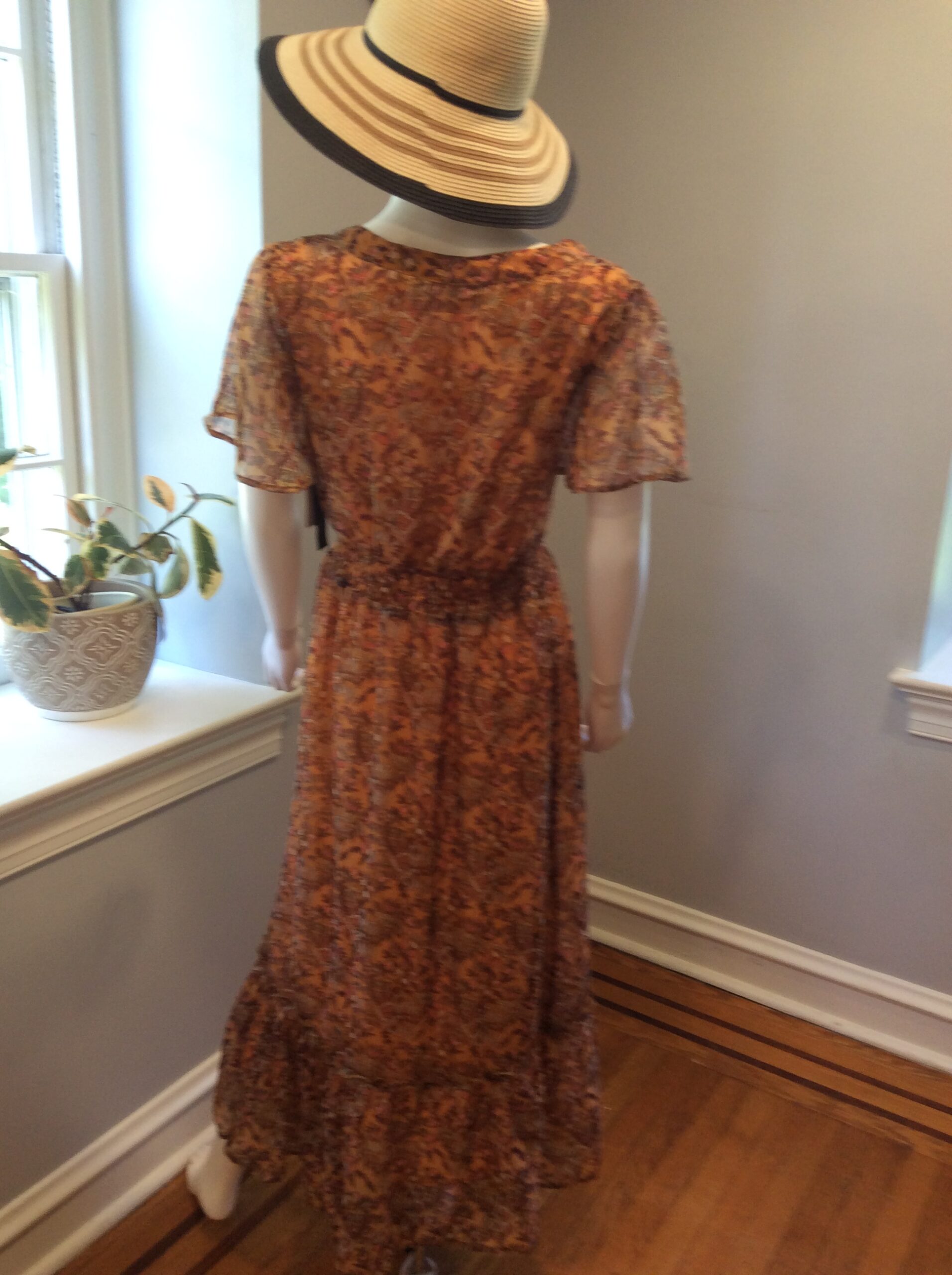 Black Tape Women's Boho Floral Maxi Dress Brown Orange Print Size XL - Image 4