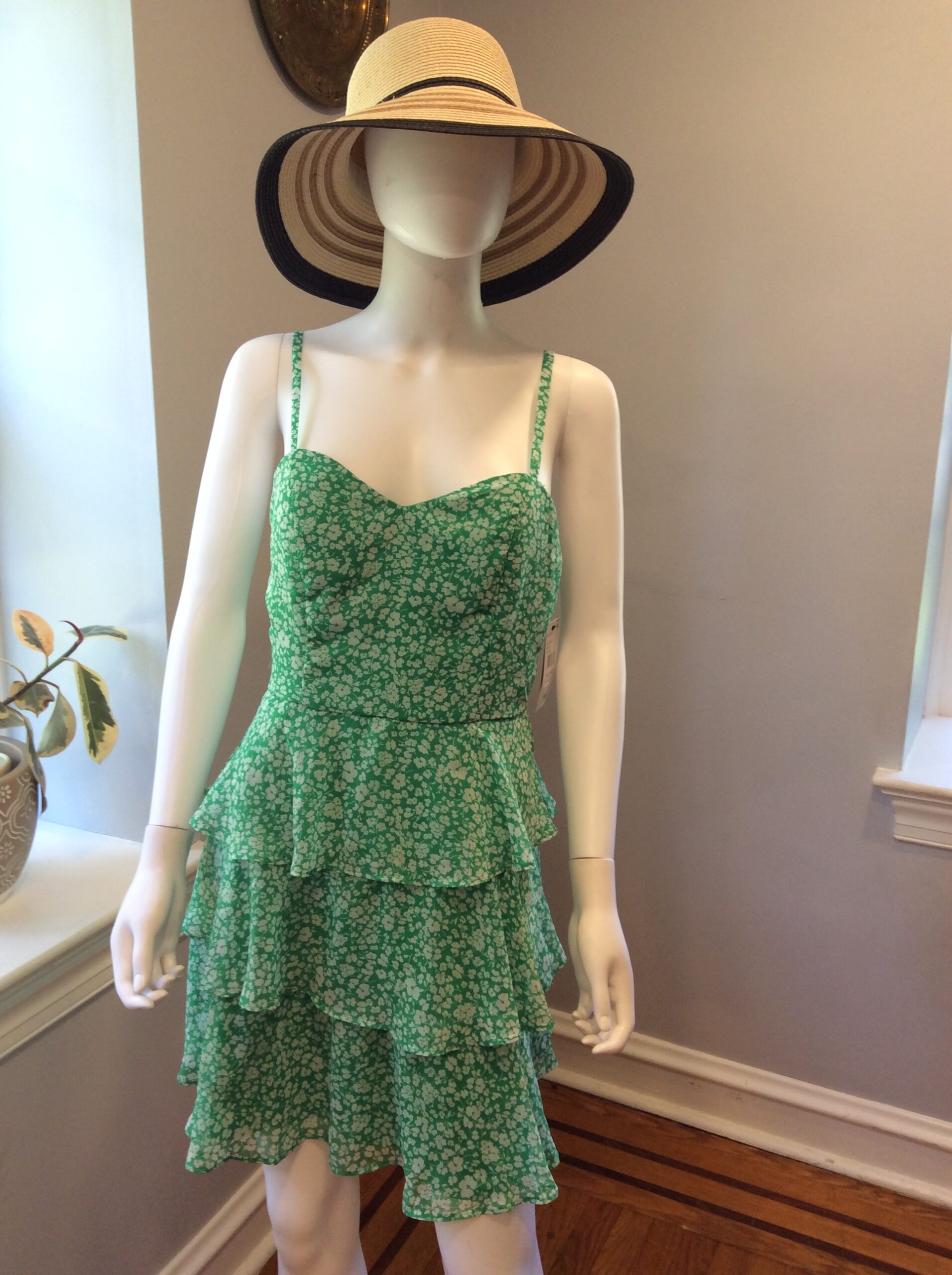 BCX Green Floral Tiered Sundress Women's Summer Dress Size L