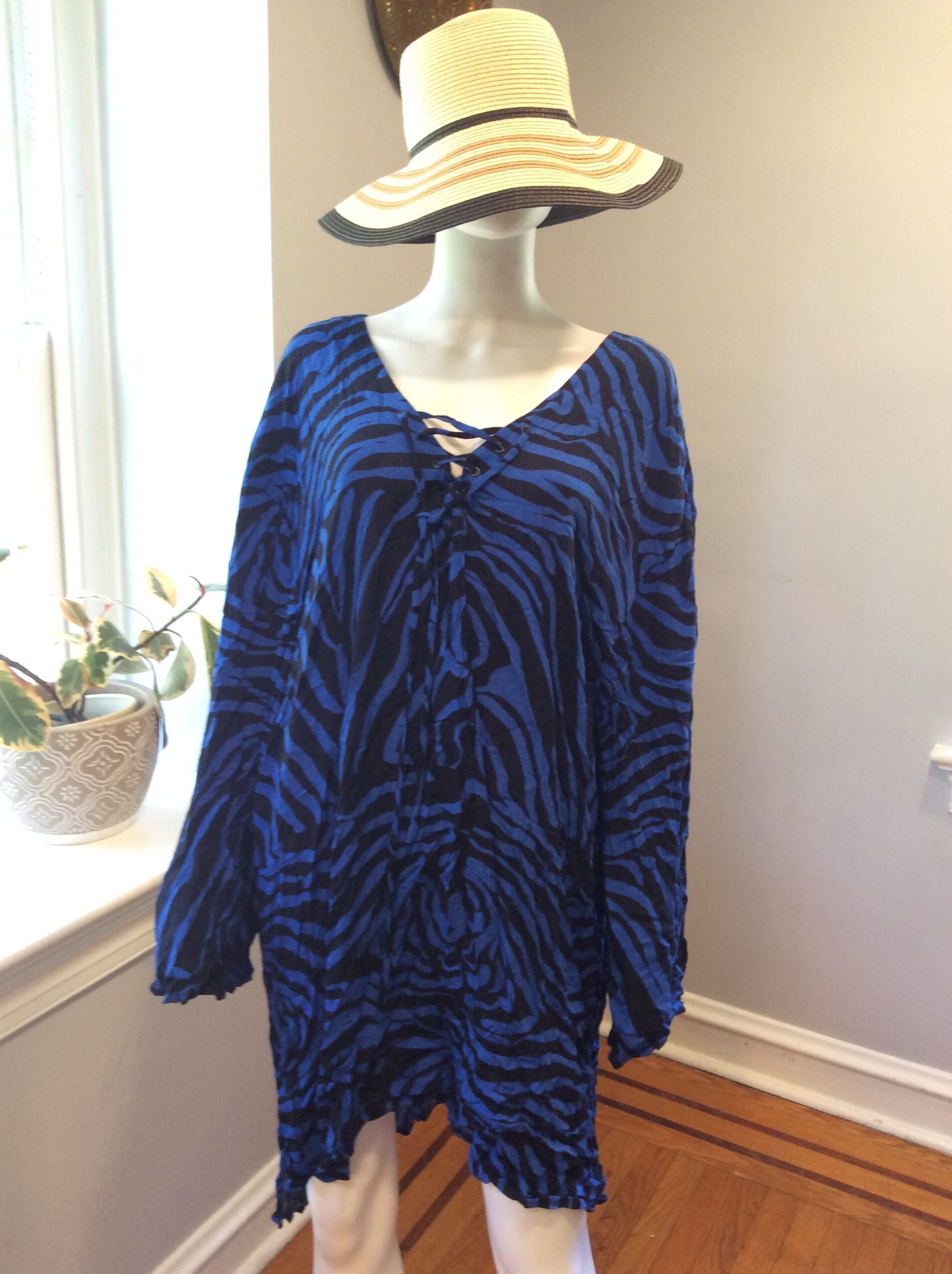 Raisins Blue Black Animal Print Cover Up Tunic Dress Women's Size 3X - Image 2