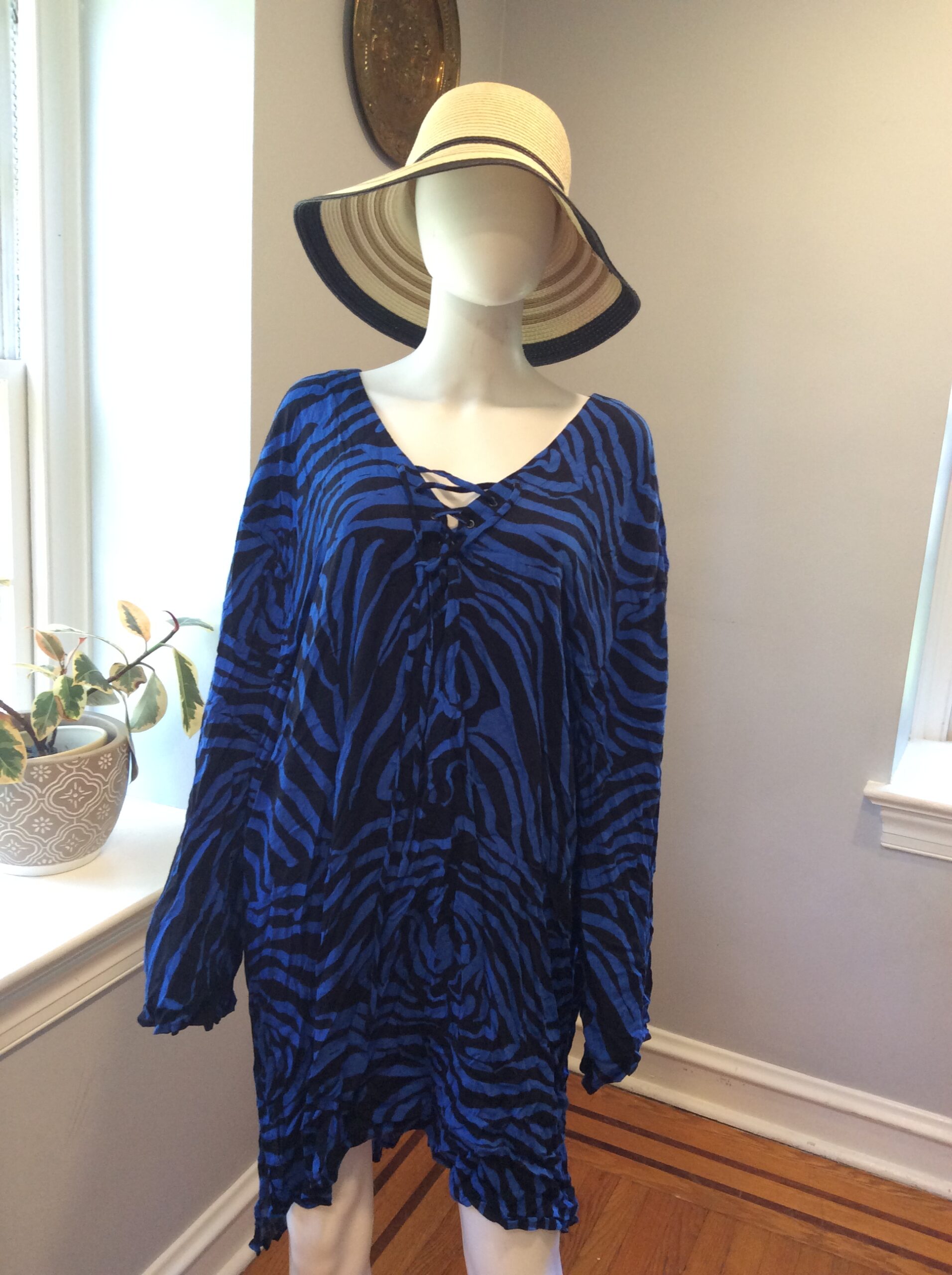 Raisins Blue Black Animal Print Cover Up Tunic Dress Women's Size 3X