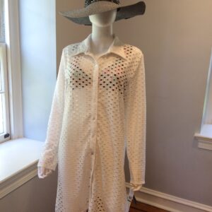 Carmen Marc Valvo Crochet Beach Cover Up Dress White Women's Swim Cover Up Size L