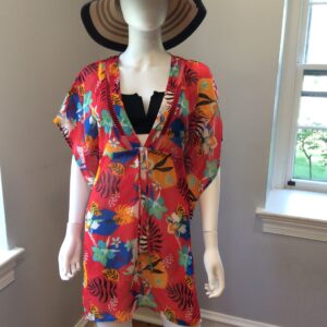 Miken Tropical Floral Cover Up Dress Women's Beach Tunic Size S