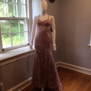 Blondie Nites Rose Gold Sequin Mermaid Gown Women's Formal Dress Size 3