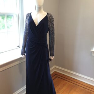 Betsey &Adam Navy Blue Formal Gown Women's Long Sleeve Evening Dress Size 14