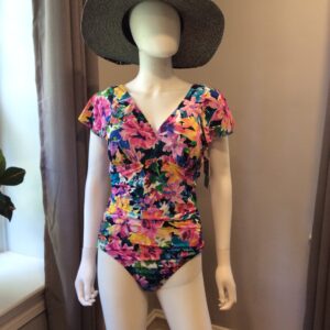 Swim Solutions Tropical Floral One Piece Swimsuit Women's Multicolor Swimwear Size 14
