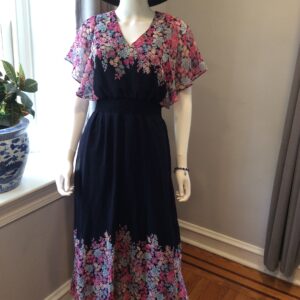 MSK Black Floral Midi Dress Women's Boho Dress Size S