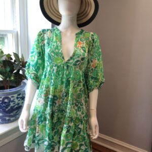 Poupette St. Barth Green Floral Ruffle Dress Women's Mini Dress Size XL