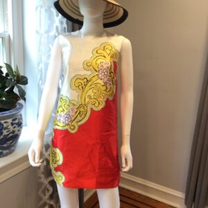 Alemis Red Gold Print Shift Dress Women's Statement Dress Size 8