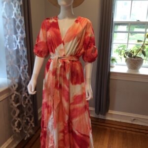 DKNY Coral Pink Abstract Maxi Dress Women's Resort Dress Size 16 W