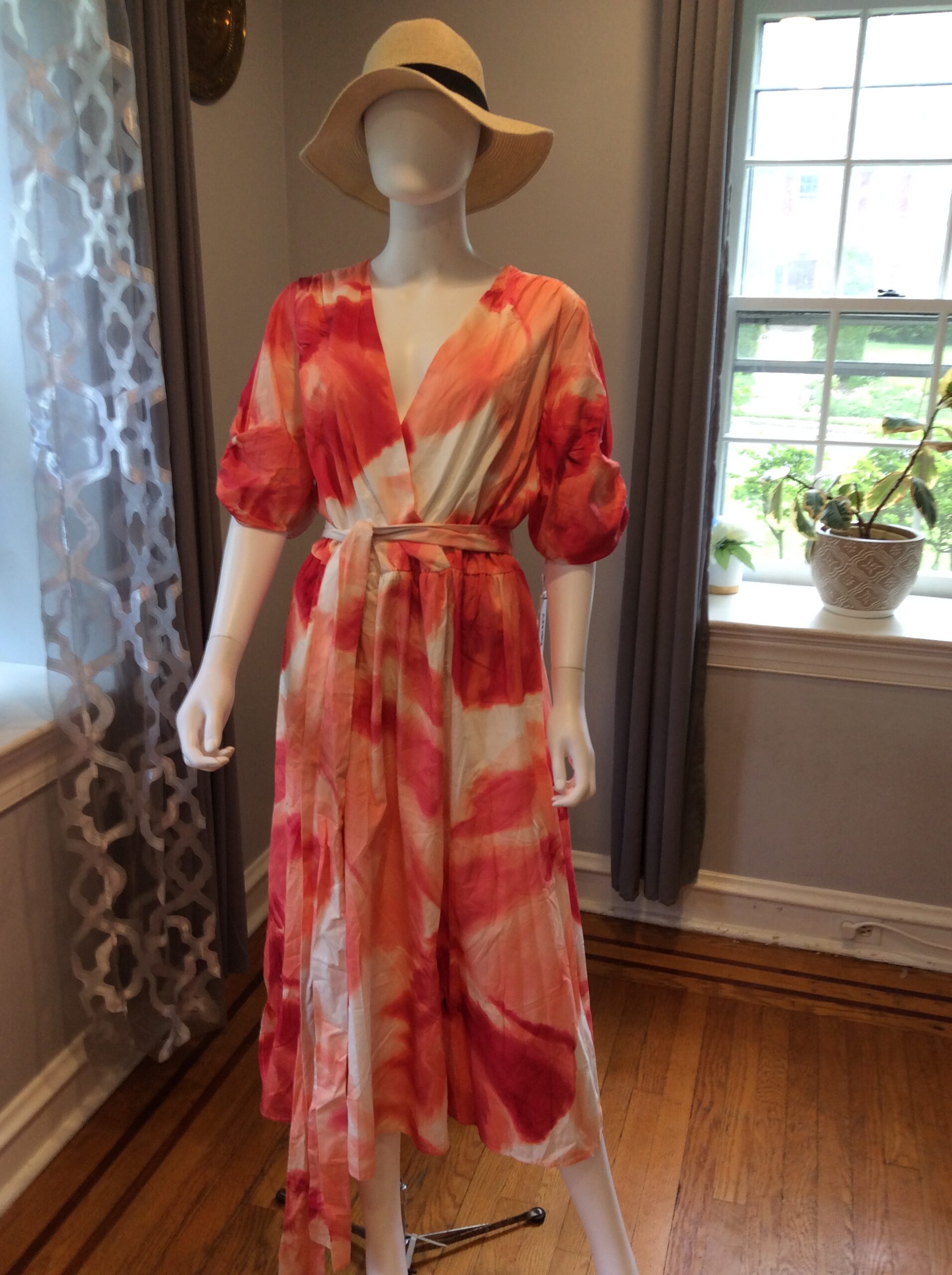 DKNY Coral Pink Abstract Maxi Dress Women's Resort Dress Size 16 W