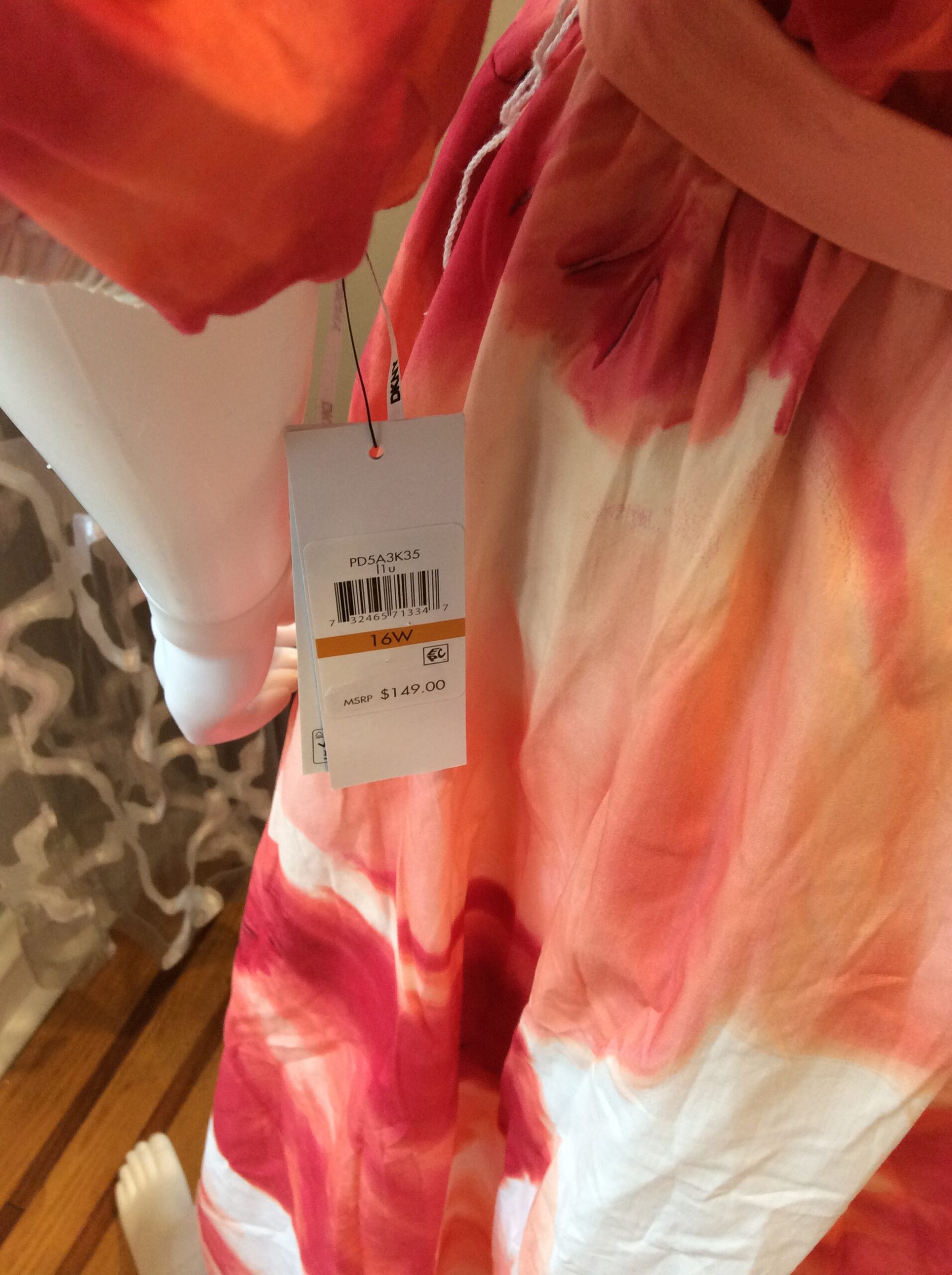 DKNY Coral Pink Abstract Maxi Dress Women's Resort Dress Size 16 W - Image 4