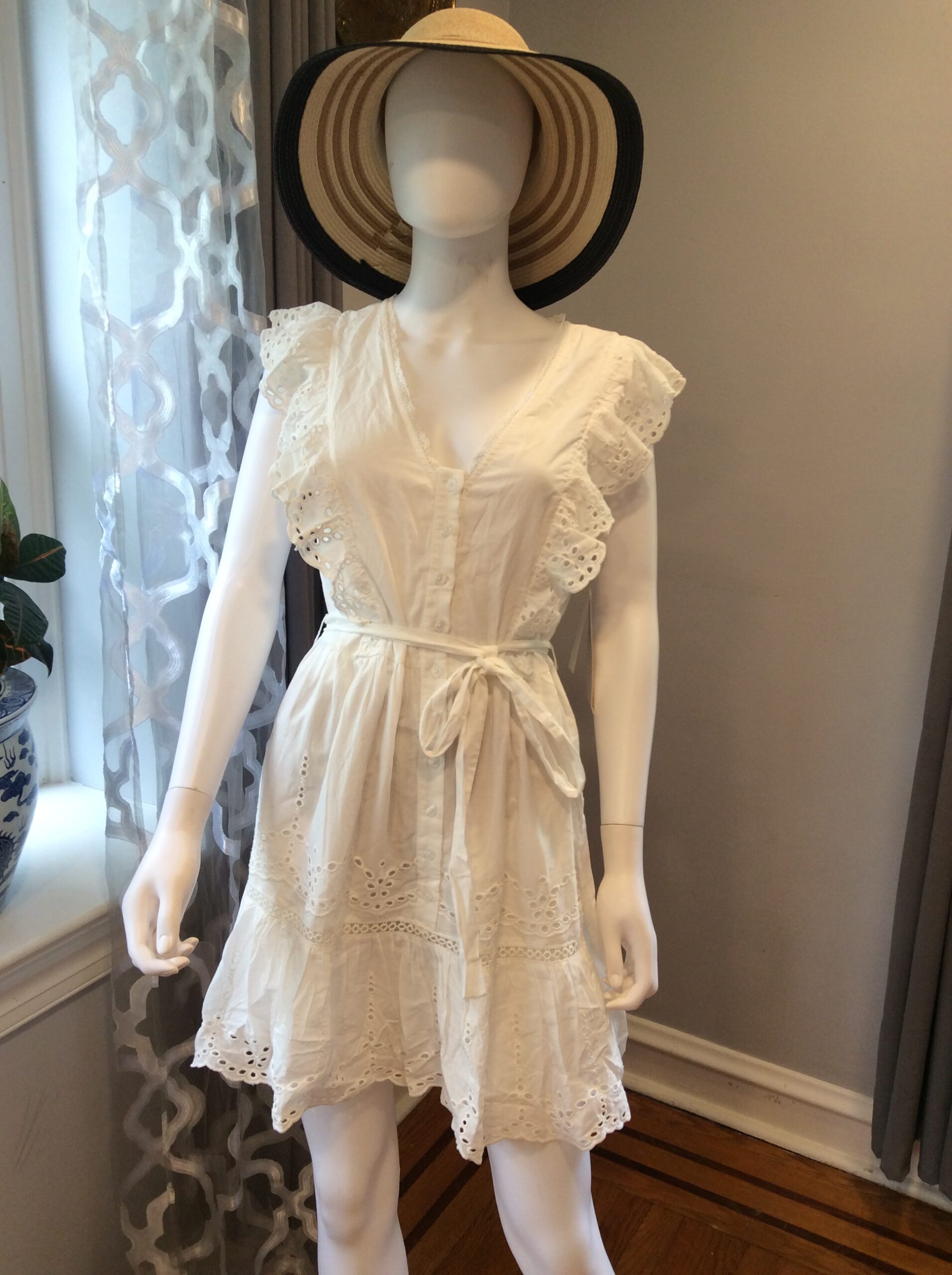 Adrianna Papell White Ruffle Mini Dress Women's Summer Dress Size 6