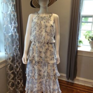 Signature Blue Floral Tiered Midi Dress Women's Sleeveless Dress Size 8