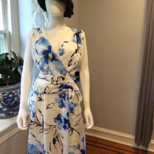 DKNY Blue White Floral Wrap Dress Women's Midi Dress Size 14