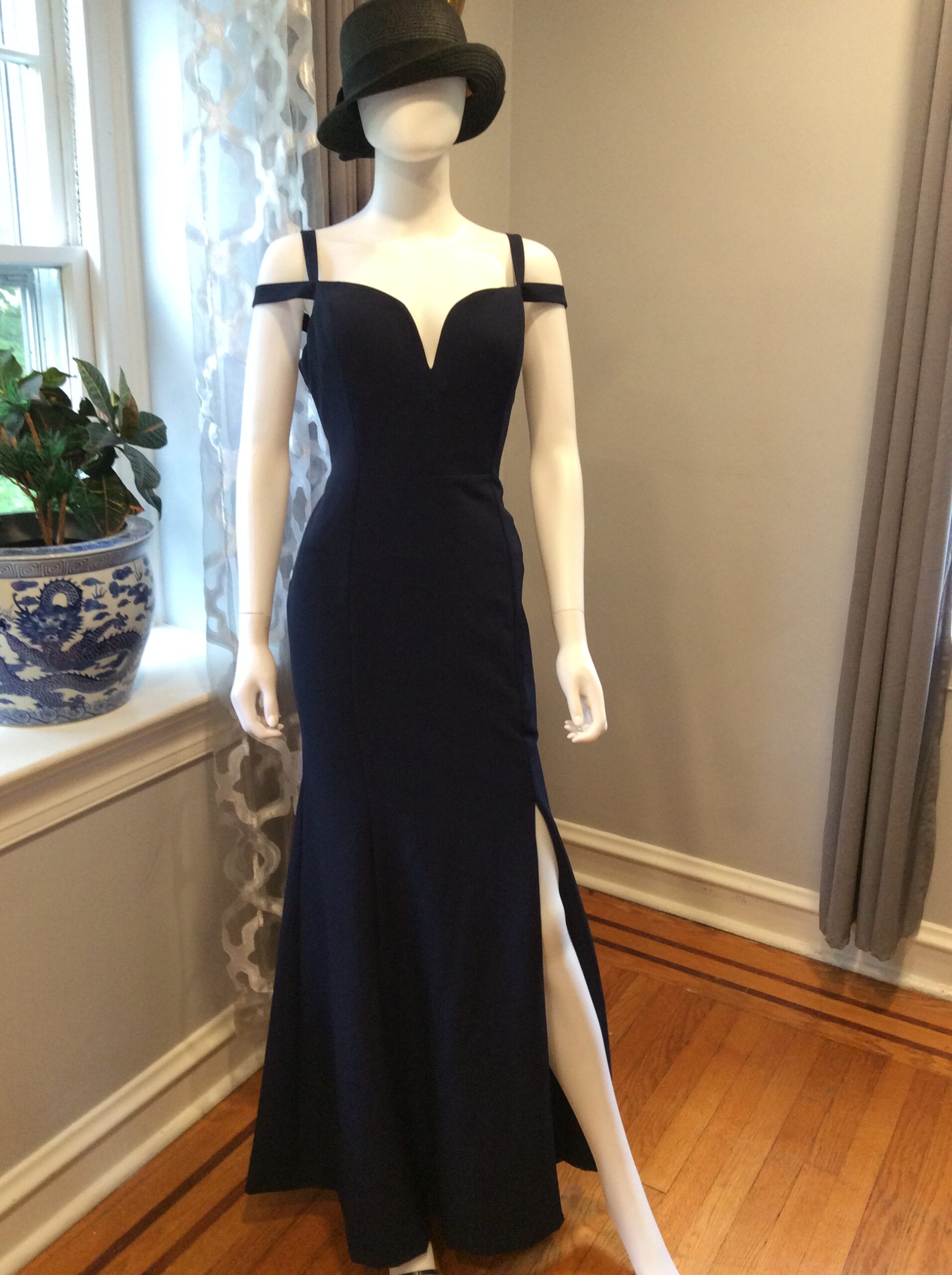 donna karan evening dresses Women's Sweetheart-Neck Cold-Shoulder Gown - Navy Strapless Jolie Champagne Halter-Neck Gown KP326 shoulder Gown Heel Height:19 cm