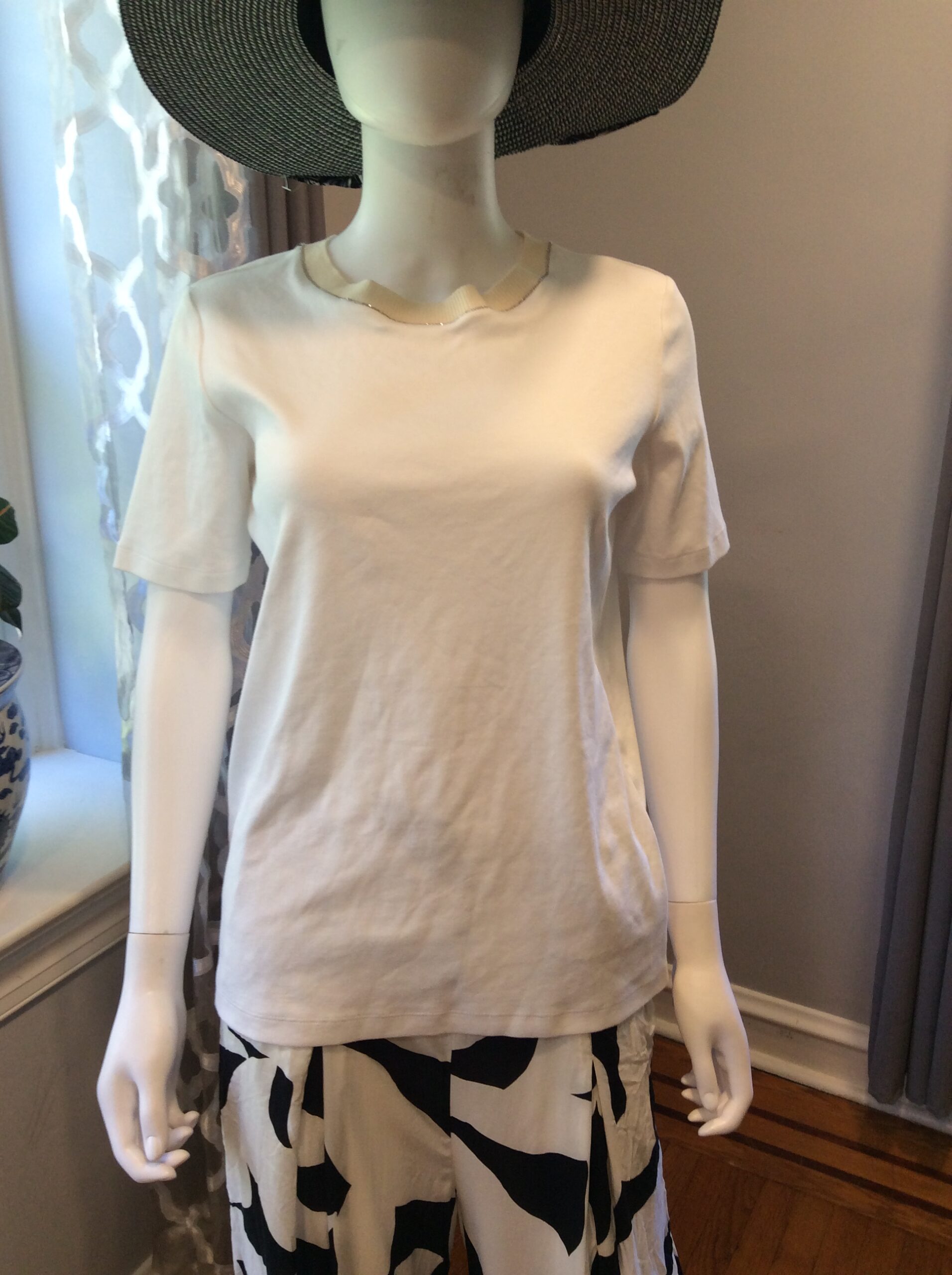 Fabiana Filippi Merino Wool Short Sleeve Knit Top Ivory Size 14 Made in Italy - Image 2