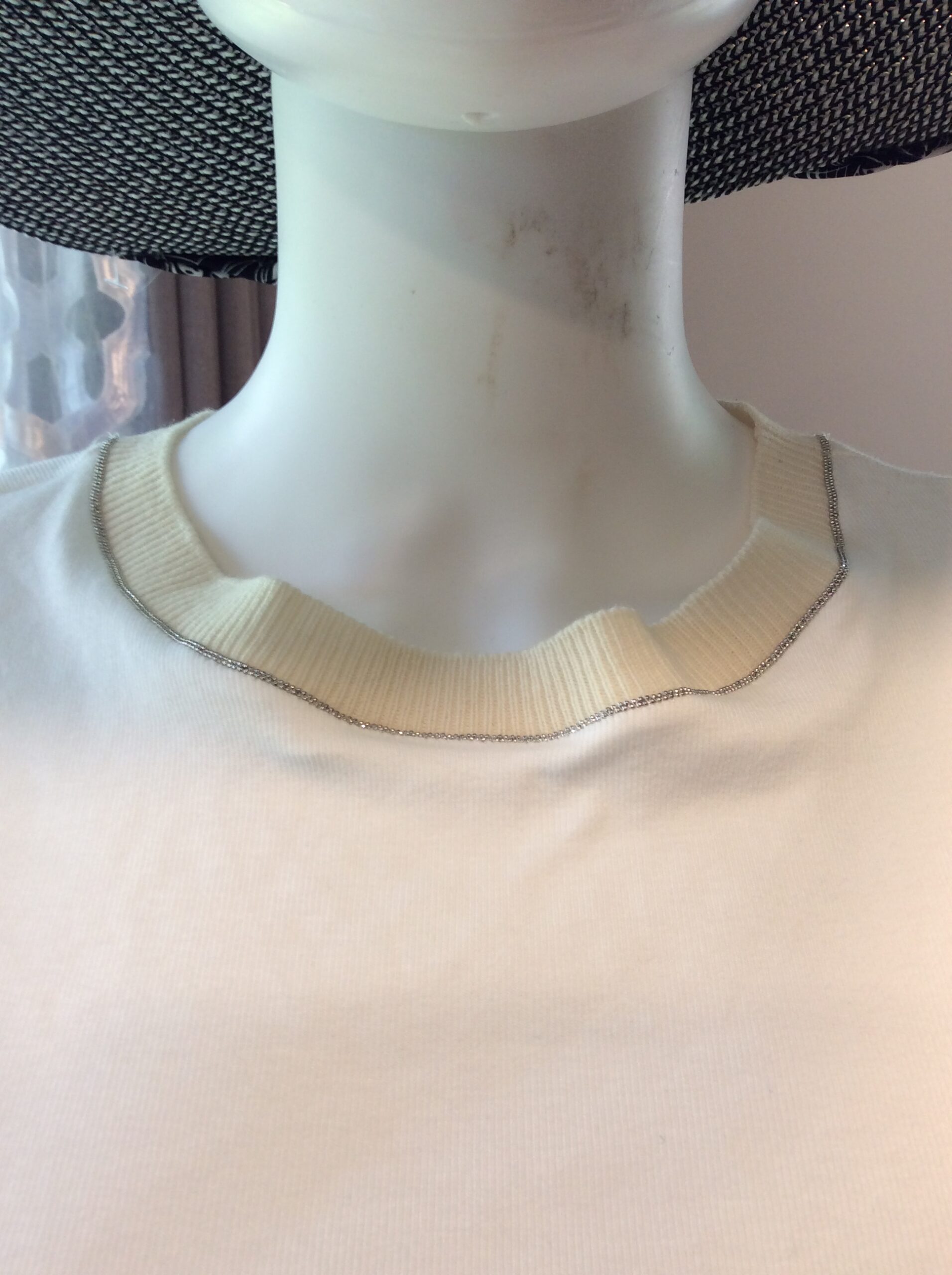 Fabiana Filippi Merino Wool Short Sleeve Knit Top Ivory Size 14 Made in Italy - Image 3