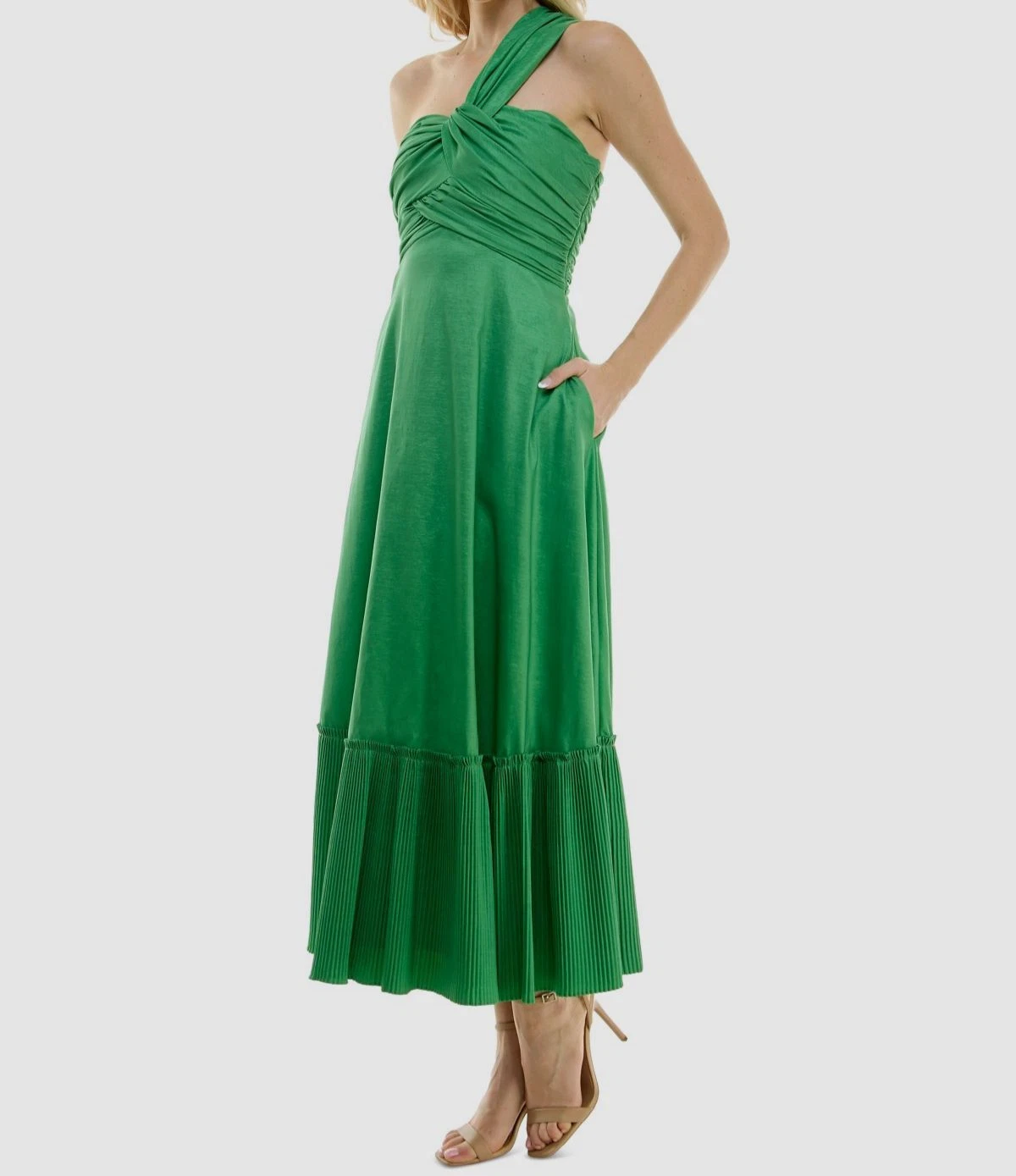 Taylor Women's Green Solid Ruched One-Shoulder Gown Dress Size US 6